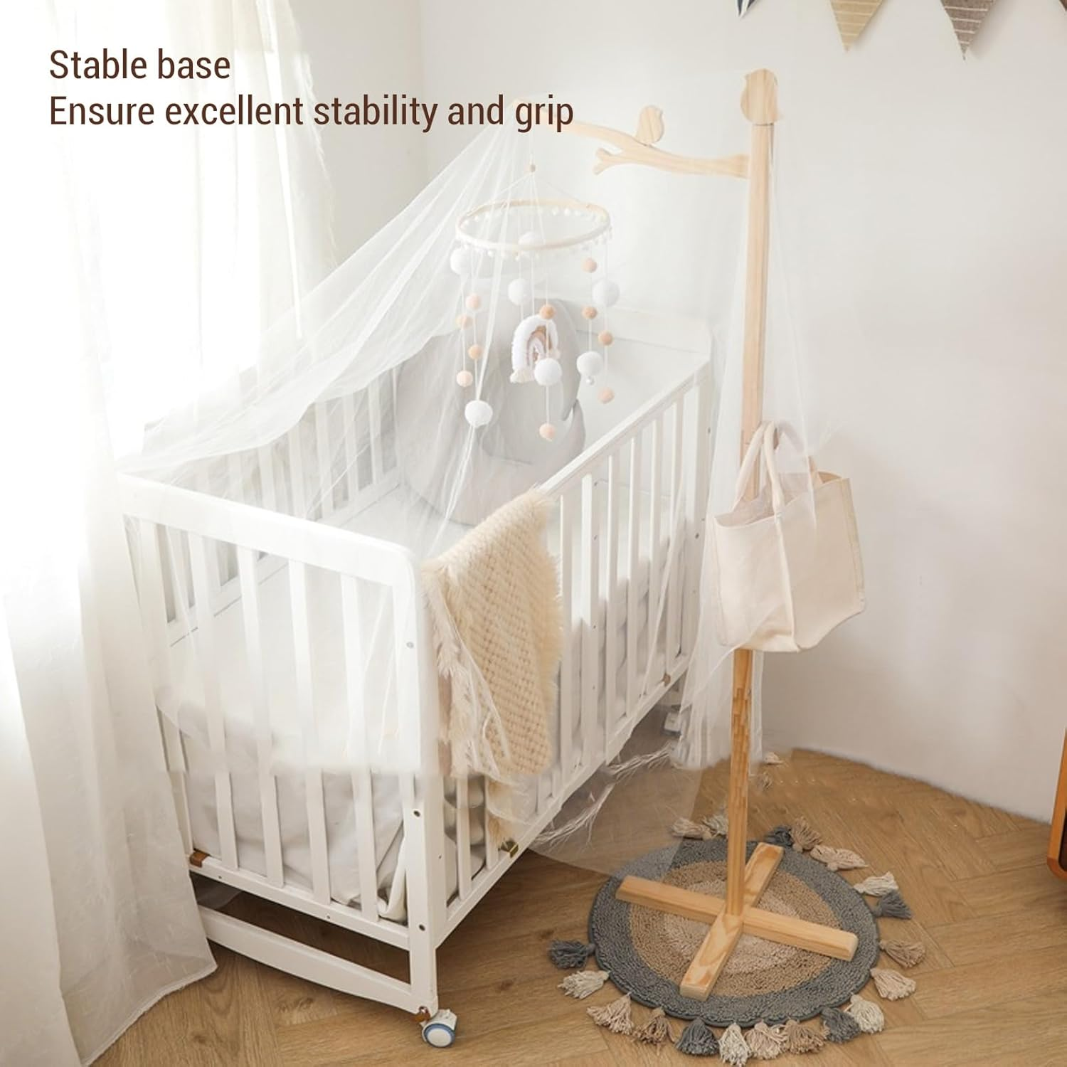 Floor Standing Crib Mobile Arm, Wooden Crib Mobile Stand Crib Mobile Arm Multifunctional Movable Arm with Stable Support for Home Nursery image number 4