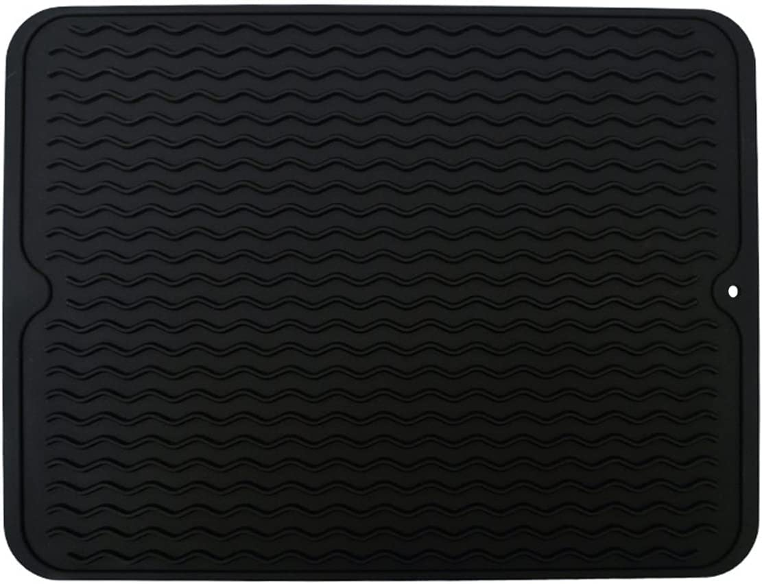 Silicone Dish Drying Mat, Multiple Usage Dish Drying Mat, Easy to Clean,Heat-Resistant Silicone Mat for Kitchen Counter/Sink/Bar/Bottle/Cup (Black)