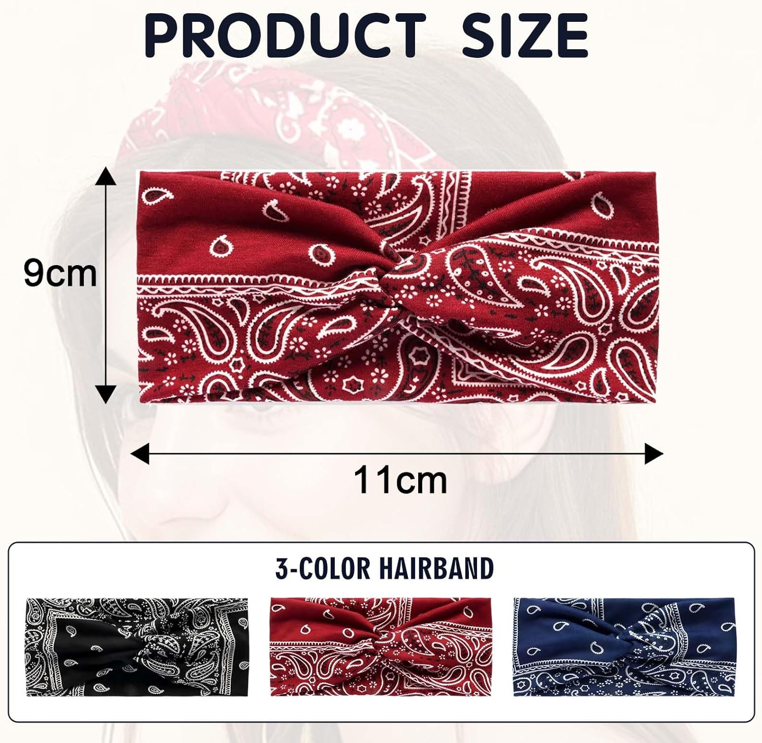 Xanthelle Women'S Headband, 3 Pack Boho Bandana Headband, Summer Headscarf Women'S Hairbands, Non-Slip, Elastic & Soft for Sports, Yoga, Workout & Daily Use image number 3