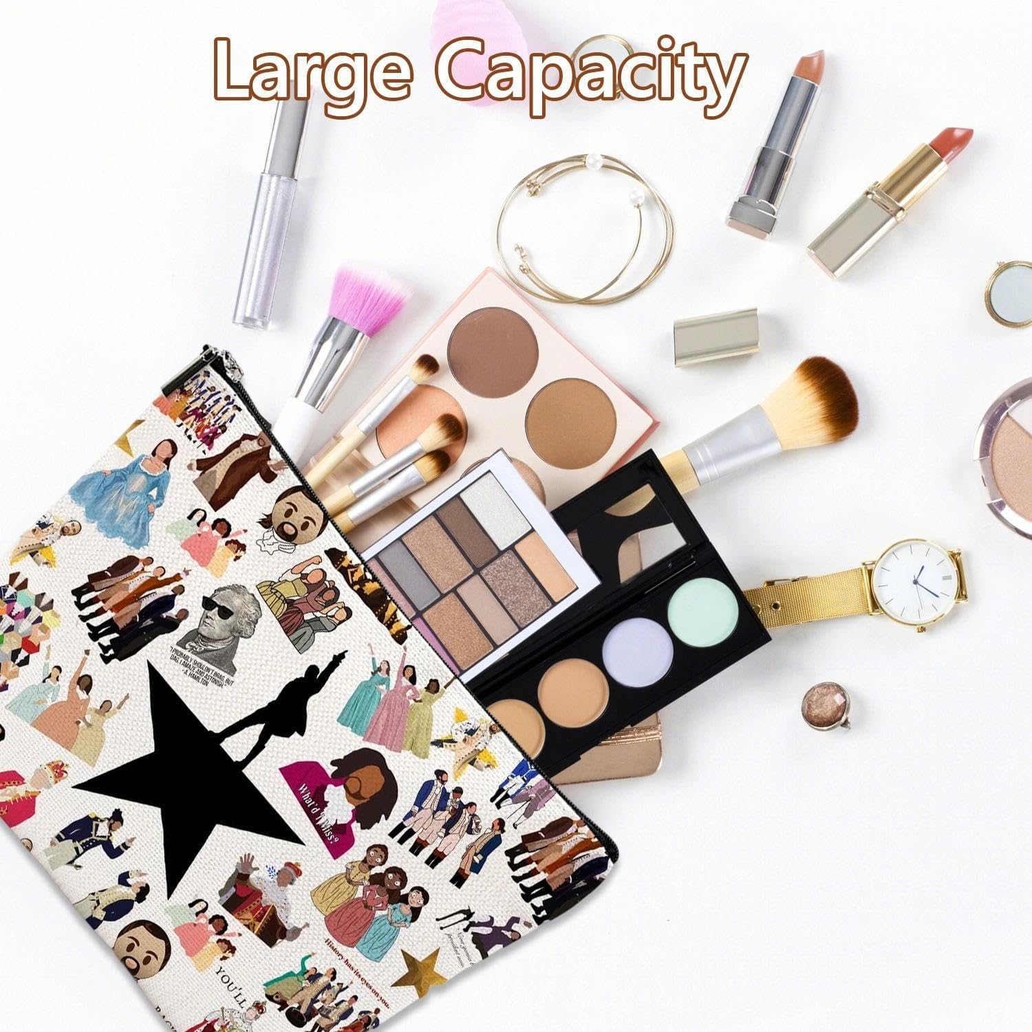 Hamilton Makeup Bag, Musical Cosmetic Bag, Portable Make up Bags for Women, Girls, Travel, Vacation, Hamilton Gifts for Musical Lovers image number 4