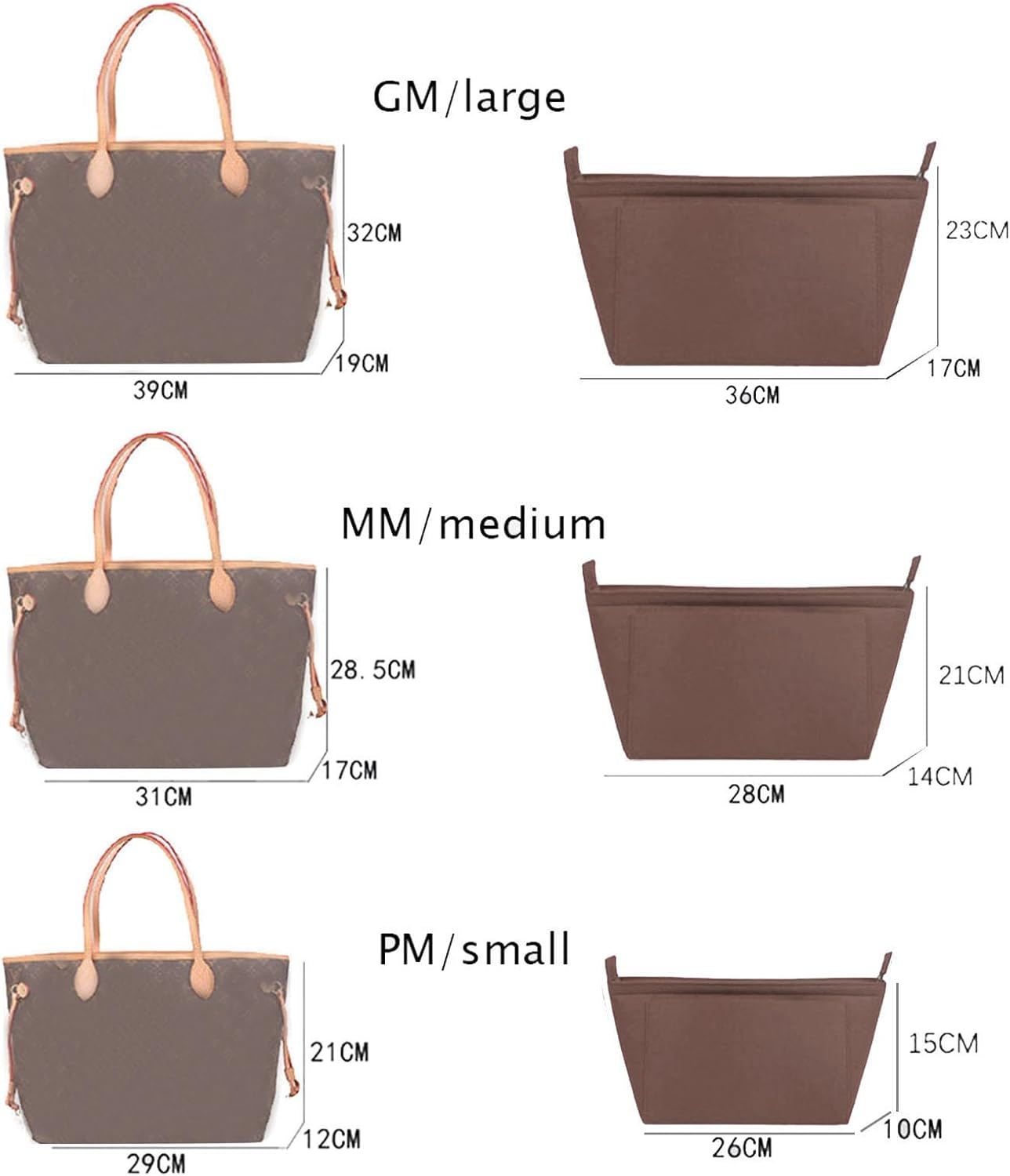 Lckaey Purse Insert Organizer for Neverfull Pm Mm Gm Bag Liner Shaper Purse Kit Insert 1070Beige-M image number 4