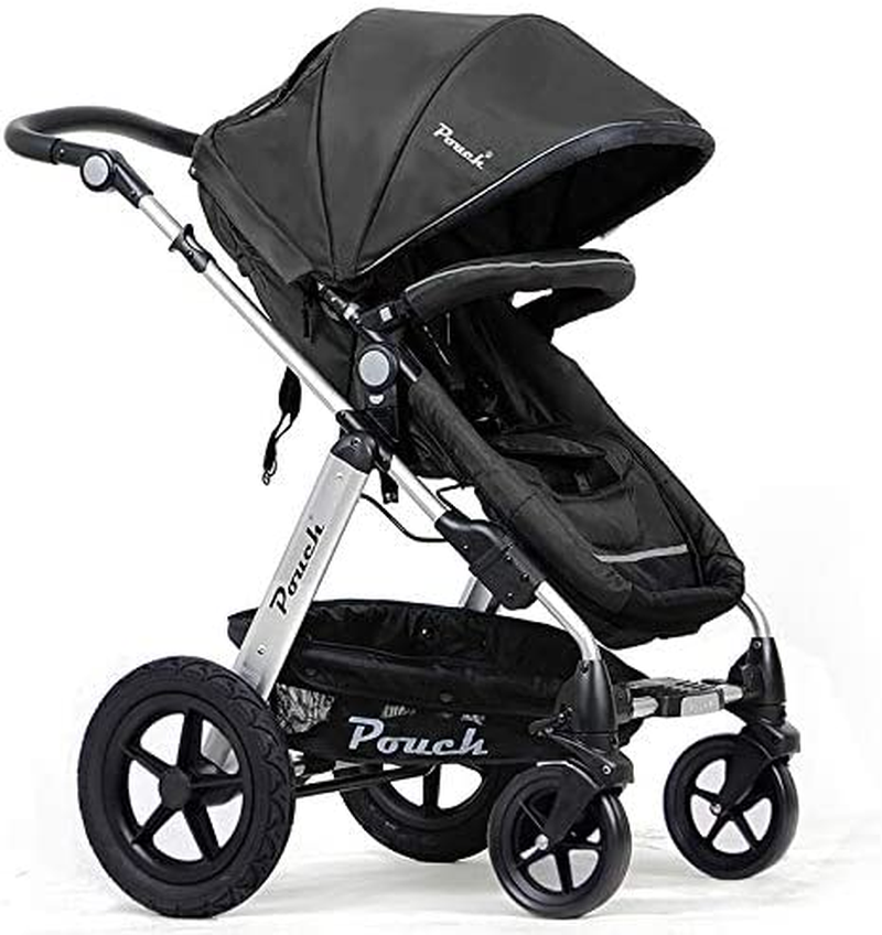 POUCH 2 in 1 Baby Toddler PRAM Stroller Jogger Aluminium with Bassinet (Black) image number 5