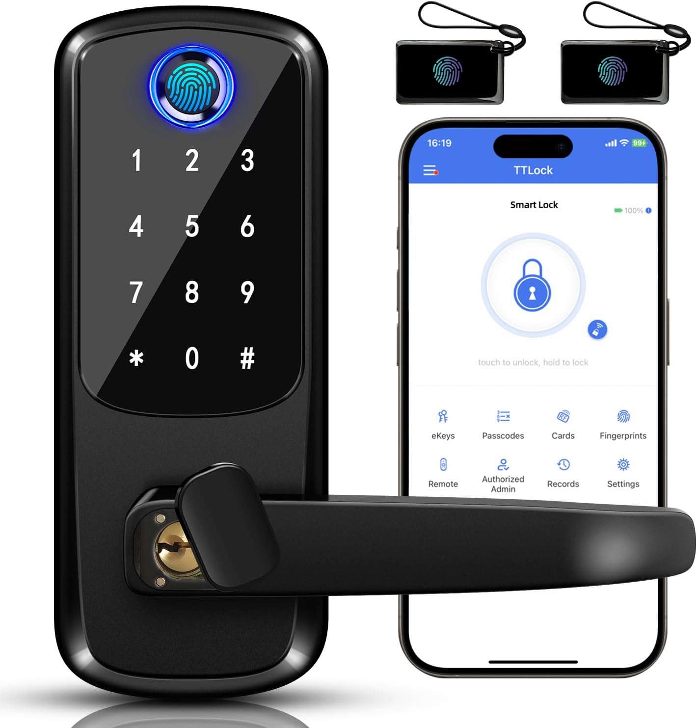 Keypad Smart Door Lock with Handle,Keyless Entry Door Locks,Smart Lock for Front Door,Fingerprint Doors Lock with Keypad for Exterior Door,Deadbolt Lever Alternative(Black) image number 1