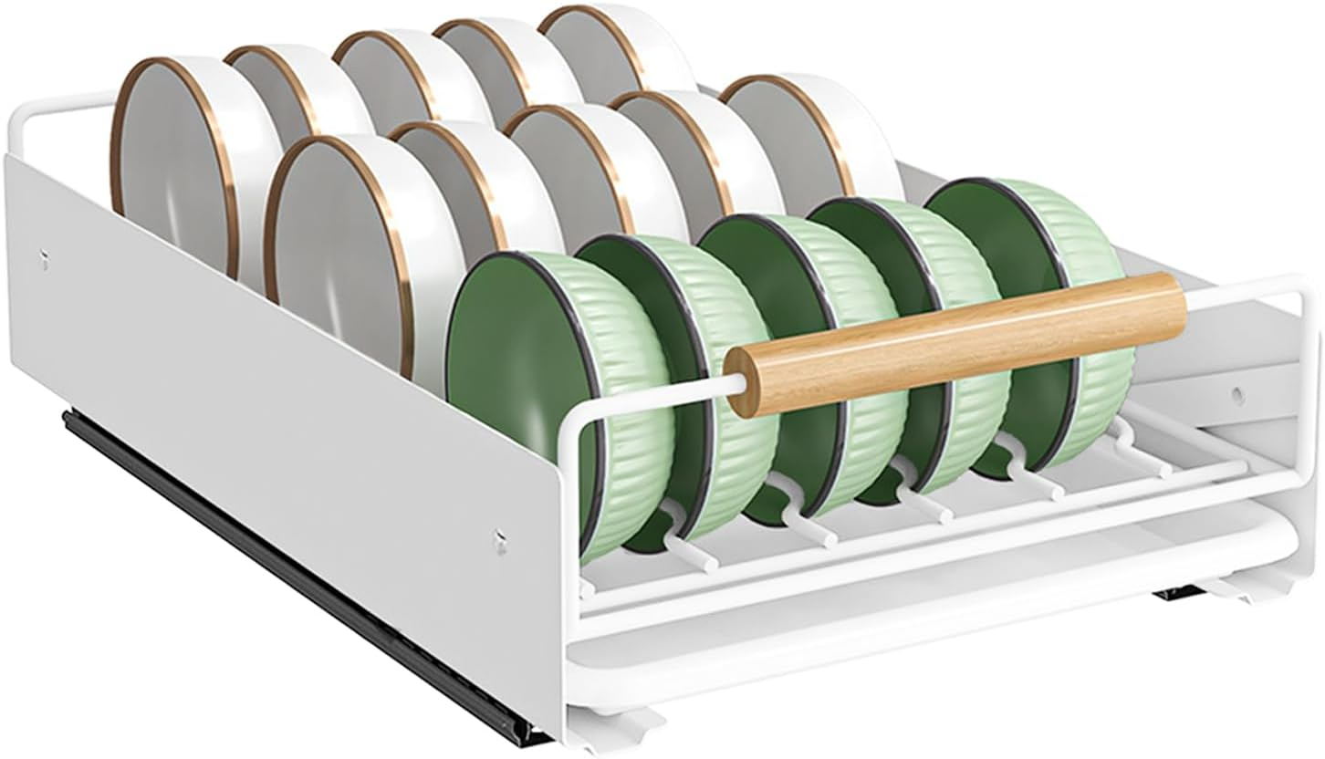 Pull Out Dish Racks Fixed with Adhesive Film, Pull Out Cabinet Organizer, Heavy Duty Slide Out Pantry Drawers for Kitchen Cabinets, Slide Out Drawer Storage Shelves with Handle (Bowl Rack) image number 3