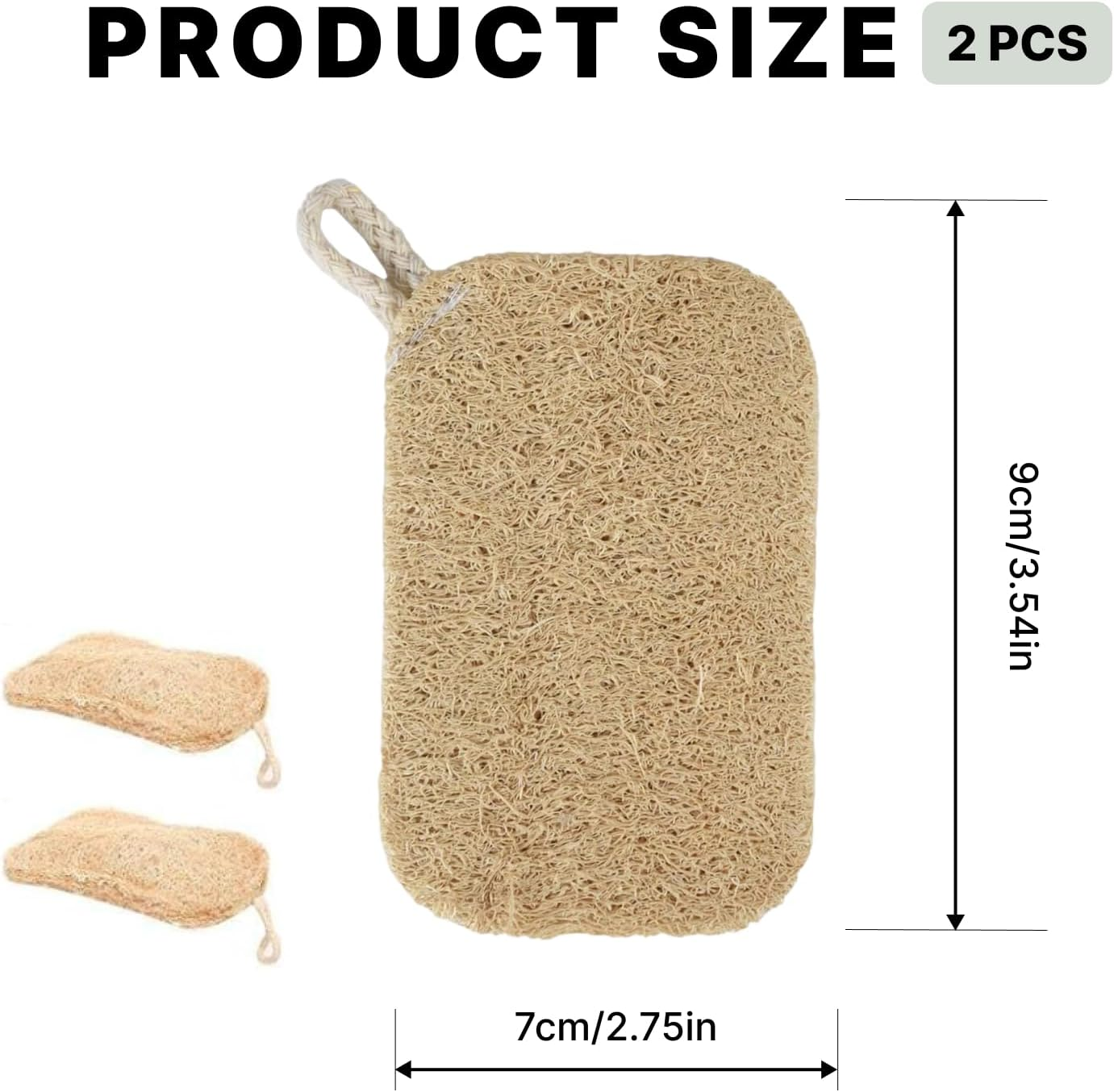 2 PCS Natural Loofah Sponges, Eco-Friendly Exfoliating Shower and Kitchen Cleaning Sponges for Skin Care, Bath Spa, Soft Touch, Multi-Purpose Organic Cleaning for Children and Adults image number 1