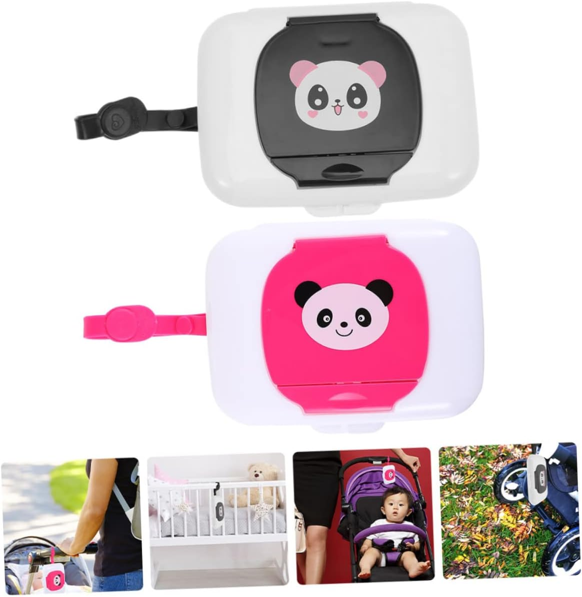 Cabilock Portable Baby Wipe Holder Travel Wipes Case Refillable Wet Tissue Dispenser Box 2Pcs Set Black and Red for Infant Outdoor Use image number 4