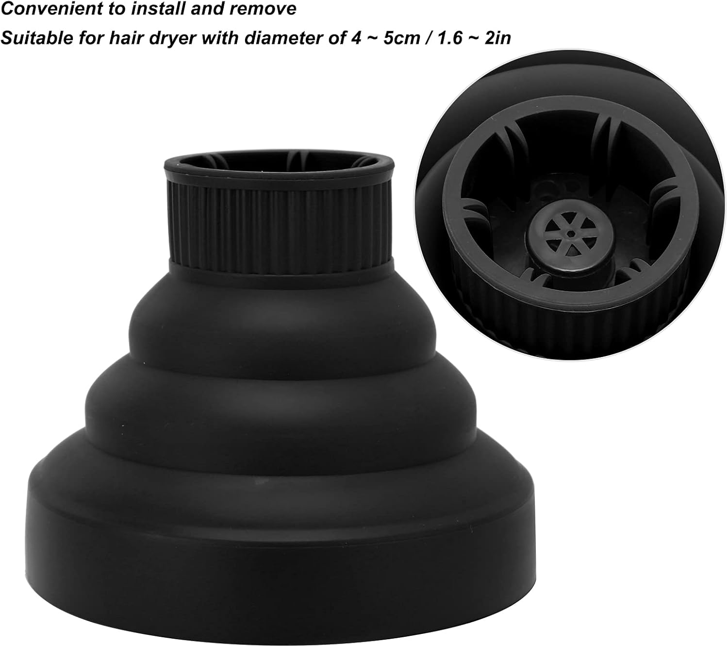 Hair Dryer Diffuser, ABS Silicone Collapsible Hair Dryer Diffuser Portable Hair Dryer Diffuser Universal Collapsible Hair Dryer Diffuser for Home for Salon (Black)