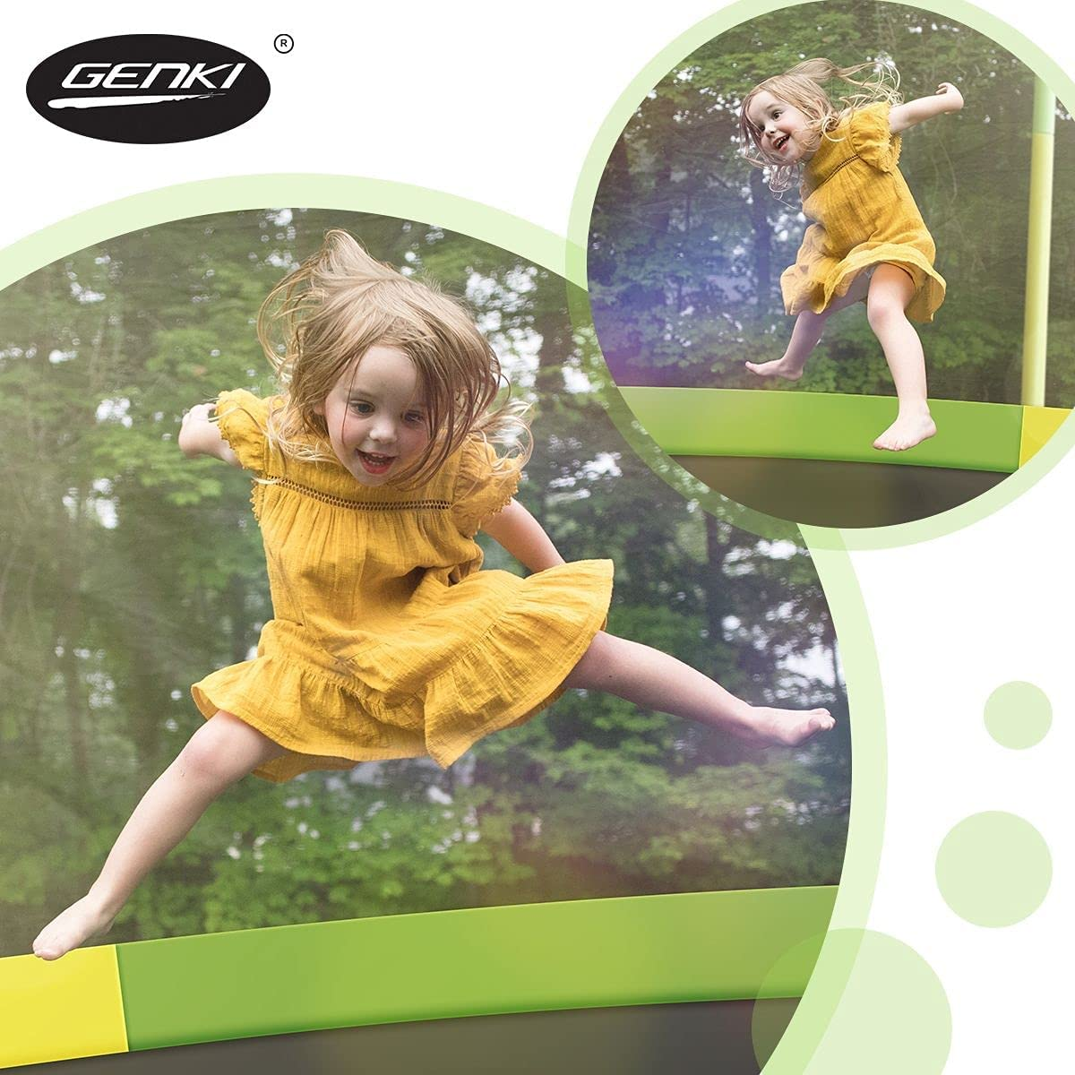 Genki 55" round Kids Mini Trampoline Indoor Outdoor Rebounder W/Safety Enclosure Net Children Jumping Toy