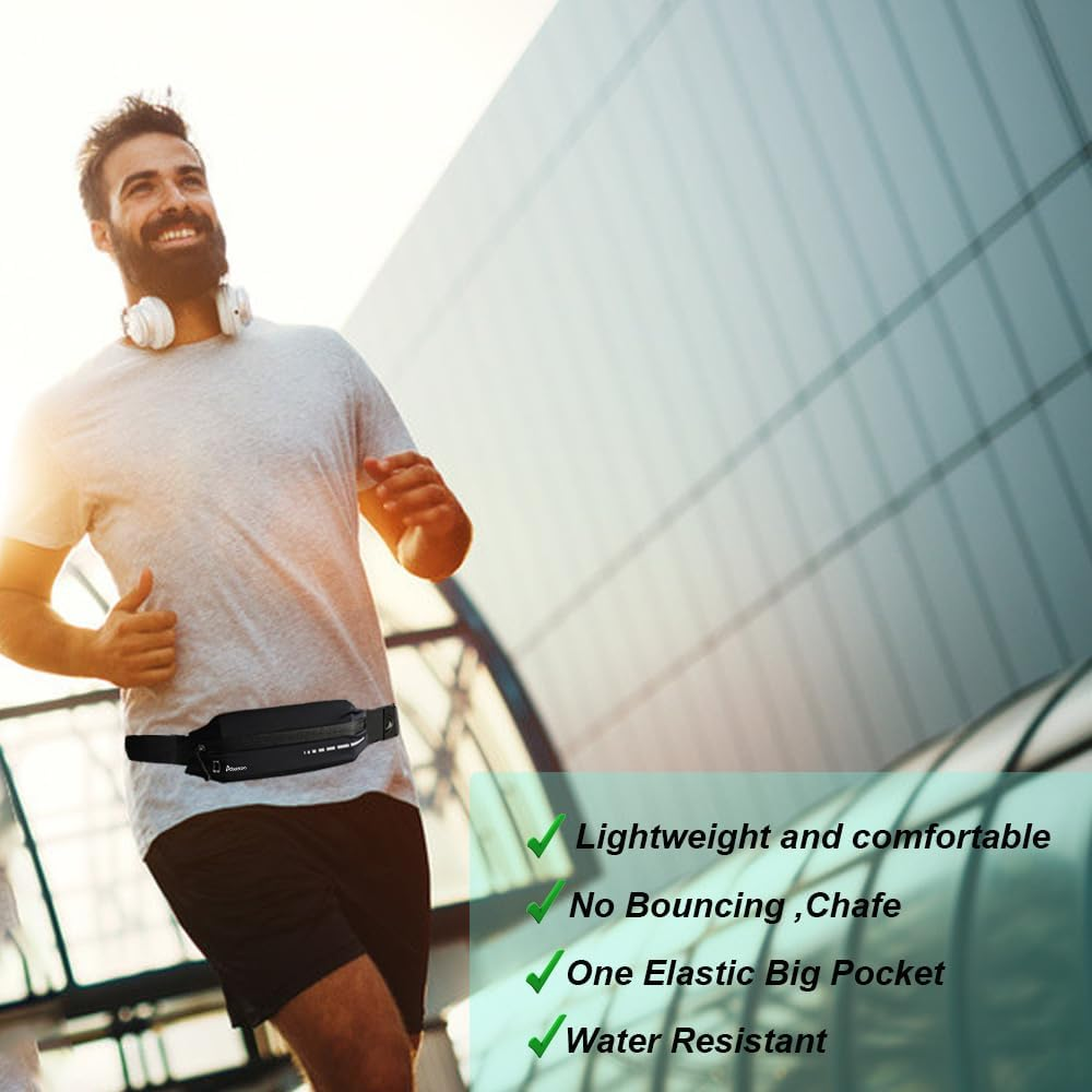 Slim Running Belt Fanny Pack for Women Men, Phone Holder Runners Pouch Waist Belt for Workout Jogging, Money Belt Running Gift Gear Accessories, Black, One Size, Fashion - Black image number 3