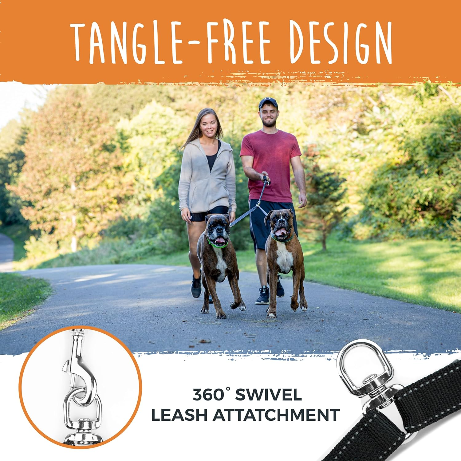 Mighty Paw Double Dog Leash | Dual Dog Leash, Two Dog Leash, Multiple Dog Leash for 2 Dogs, Double Leash for Dogs, Leash Splitter for Large and Small Dogs, 2 Dog Leash, Double Clip Dog Leash Coupler