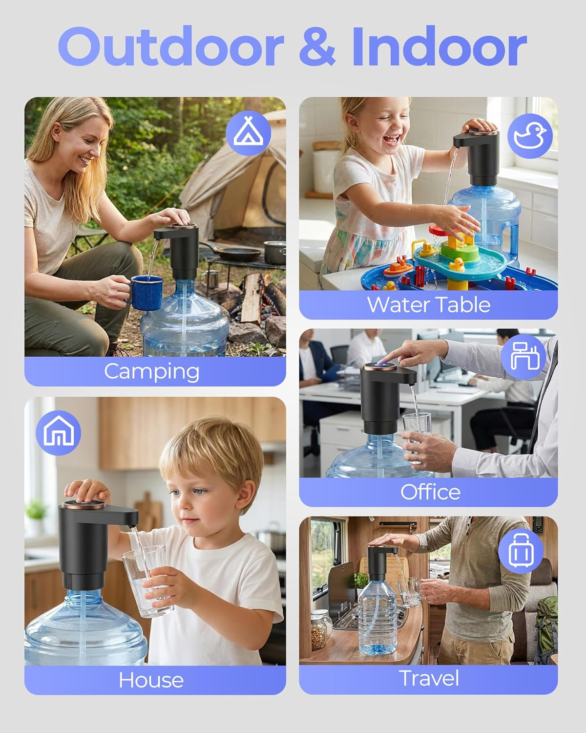 Water Bottle Pump, Portable Electric Water Dispenser Pump for 5 Gallon Bottles - USB Charging, Automatic Switch, Rechargeable Battery for Home Kitchen Room Camping - Grey image number 6