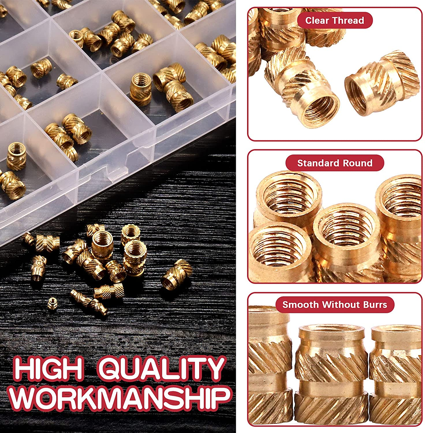 Hilitchi 300Pcs Brass Knurled Nuts Threaded Heat Embedment Nut for Printing 3D Printer and More Projects (Assortment Kit) image number 5
