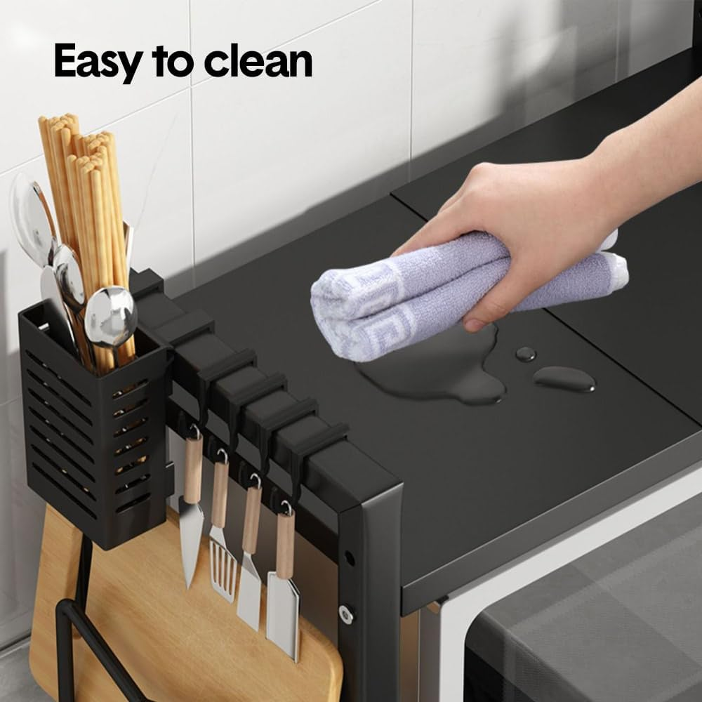 ALSTON 3-Tier Microwave Stand Oven Rack Height Adjustable and Extendable Stainless Steel Kitchen Storage Shelf with 6 Hook over the Kitchen Counter Max Load 75Kg image number 1