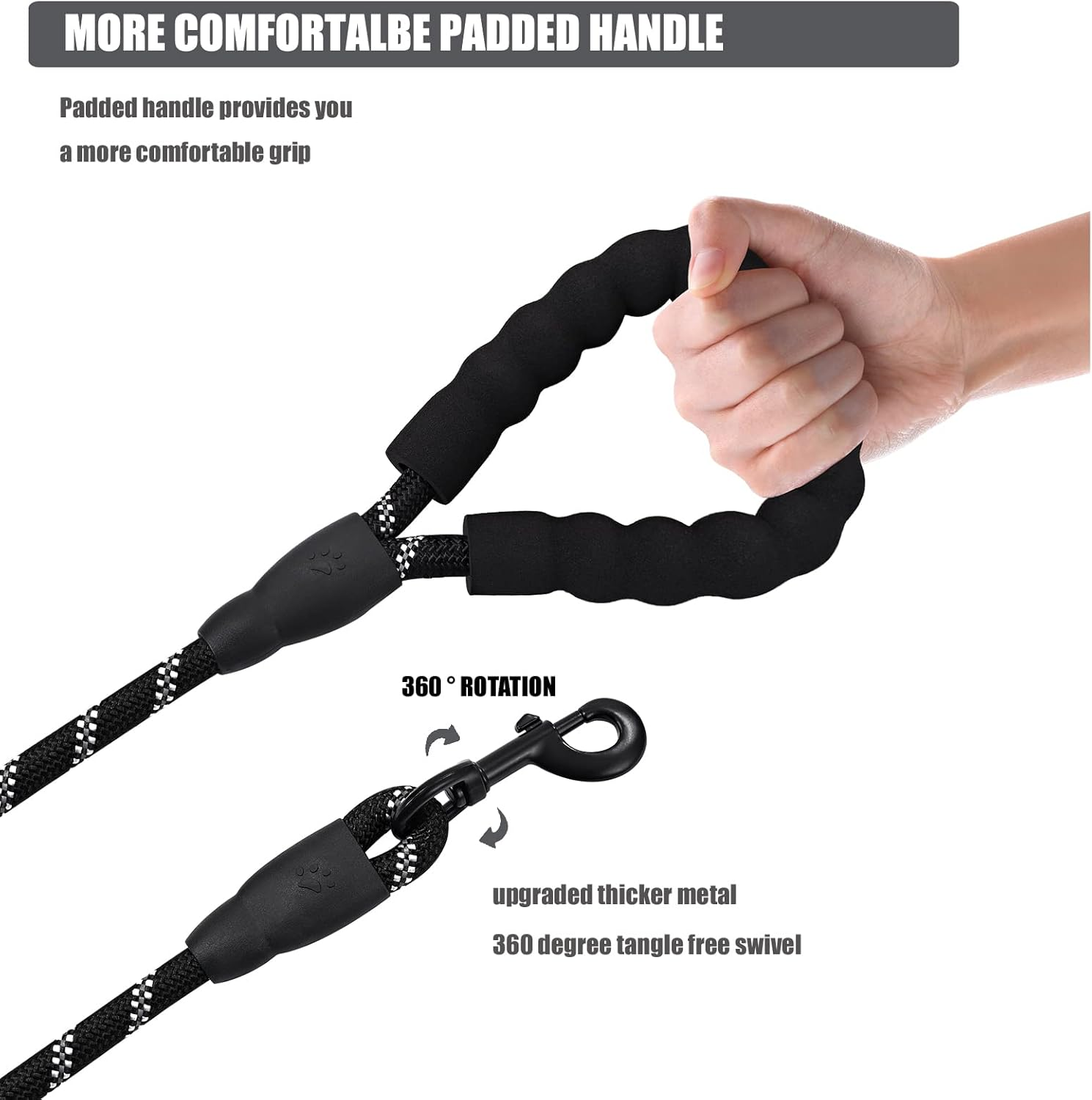Dog Leash, 1/2 Inch X 6.56 Foot Strong Dog Leash with Comfortable Padded Handle and Highly Reflective Threads Large and Medium Breeds image number 2