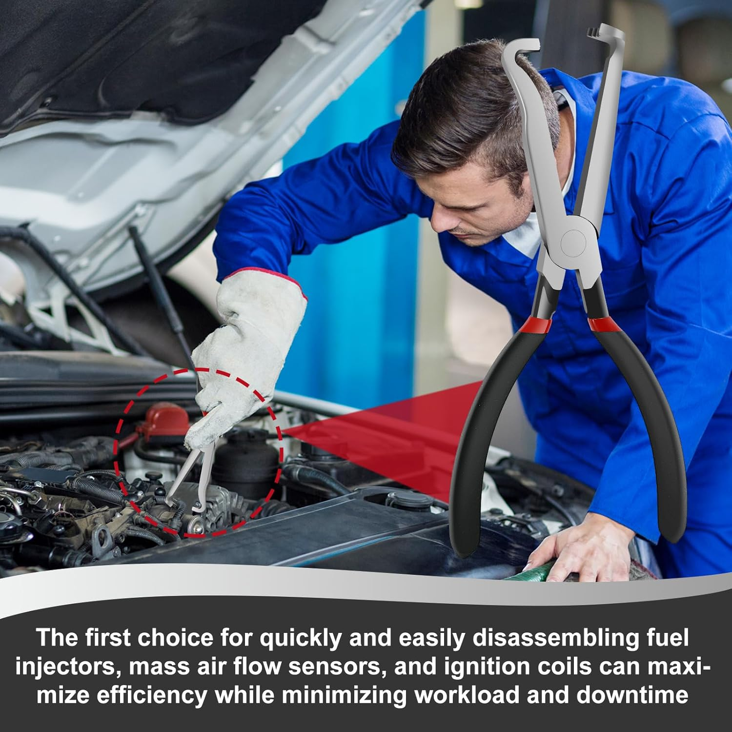 Electrical Disconnect Pliers Set 8Inch Automotive Tools Electrical Connector Pliers, Electricity Plug Fuel Line Hose Disconnect Repair Tools for Push Tab Style Plugs (Straight+Bend)