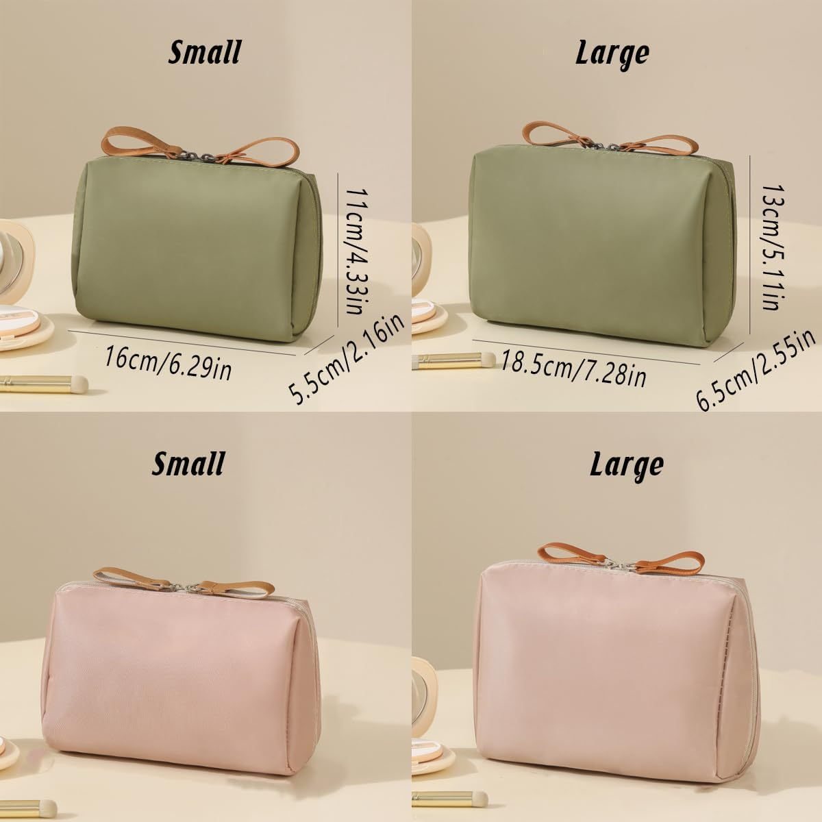 AIMALL 4 PCS Women'S Portable Korean Mini Makeup Bag, Waterproof Travel Cosmetic Storage Bag, Large 7.28X5.11X2.55 Inches, Small 6.29X4.33X2.16 Inches image number 3
