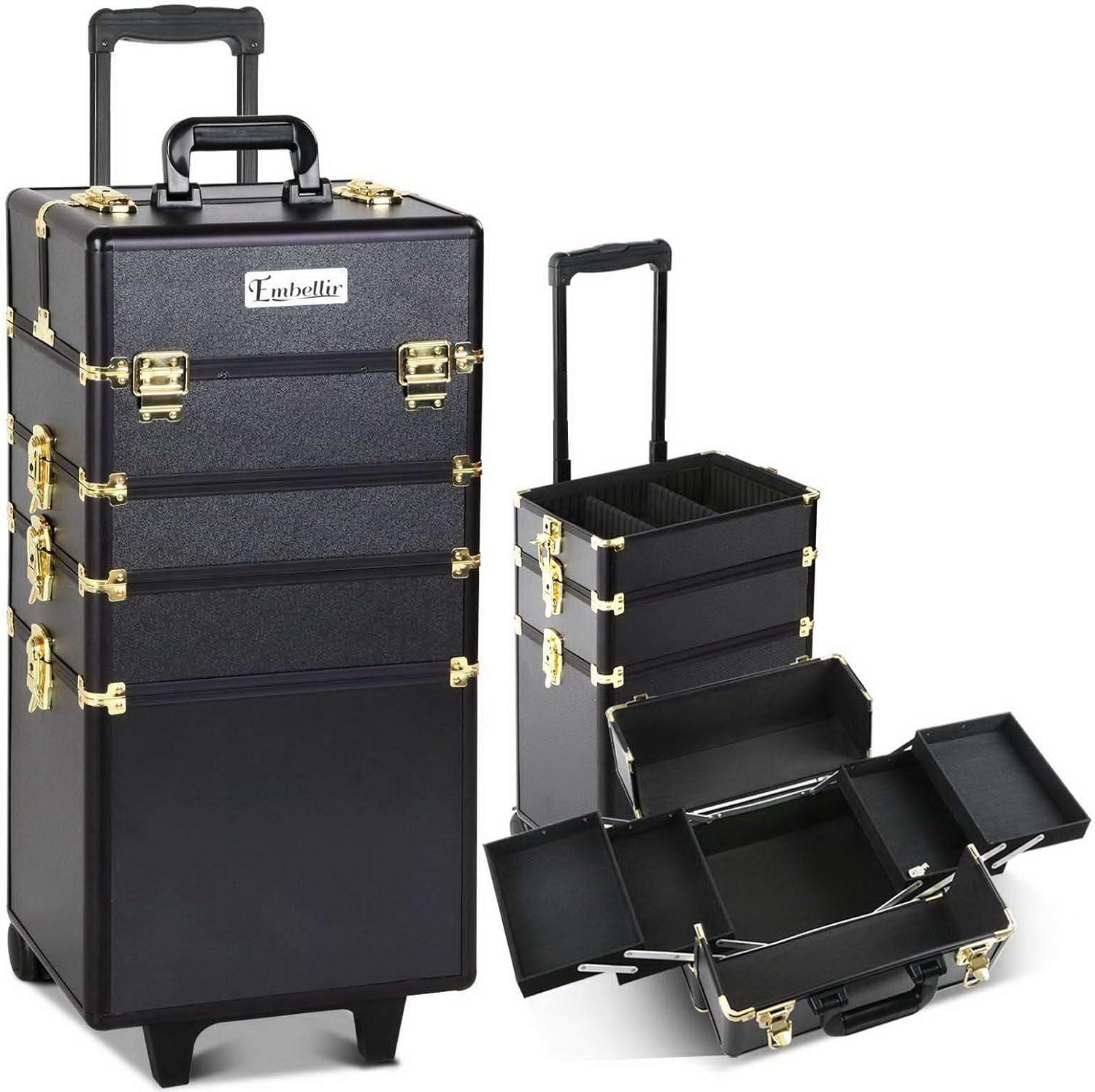 Makeup Case Beauty Trolley Cosmetic Organiser Box Travel Wheels Gold image number 3