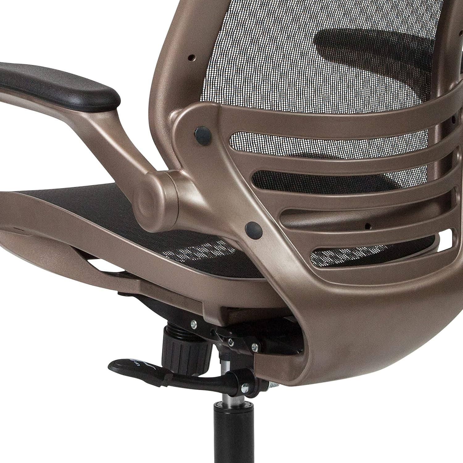 Flash Furniture Mid-Back Transparent Black Mesh Executive Swivel Office Chair with Melrose Gold Frame and Flip-Up Arms, BL-8801X-GG image number 6