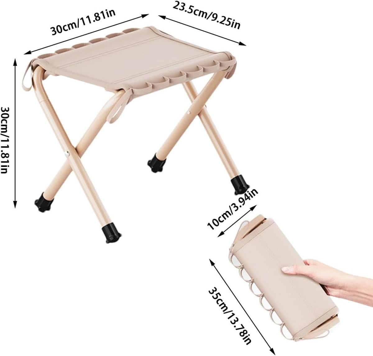 AIMALL 1Pc Outdoor Mazar Foldable Stool, Portable Fishing Chair, Lightweight Folding Camping Stool, Compact Picnic Bench, Heavy-Duty 130KG Capacity, Convenient Storage Bag - Khaki image number 5