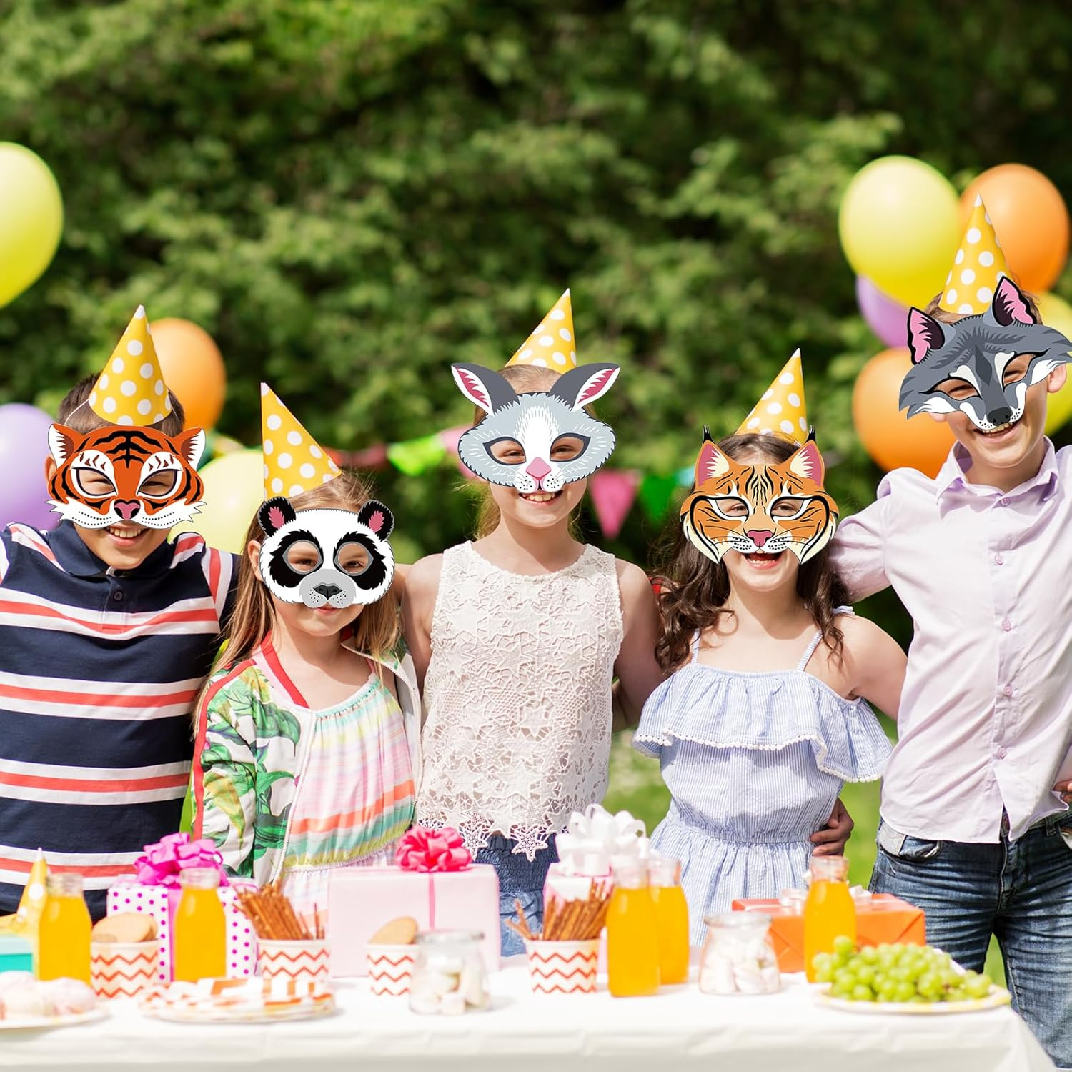 12 Pcs Safari Animal Face Masks Jungle Forest Zoo Animal Cartoon Masks, Creative Masks for Animal Theme Birthday Party image number 5