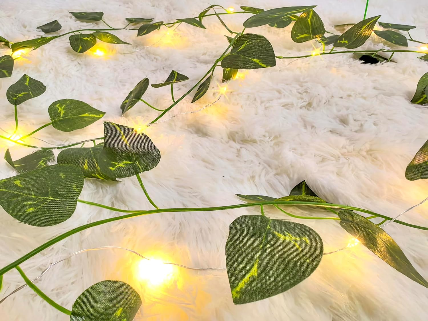 2 Pack 13Ft Green Eucalyptus Leaves Fairy String Lights Battery Operated, Artifical Garland Plant Vine Fairy Light for Bedroom Wedding Party Holiday Patio Decor (Pothos) image number 5