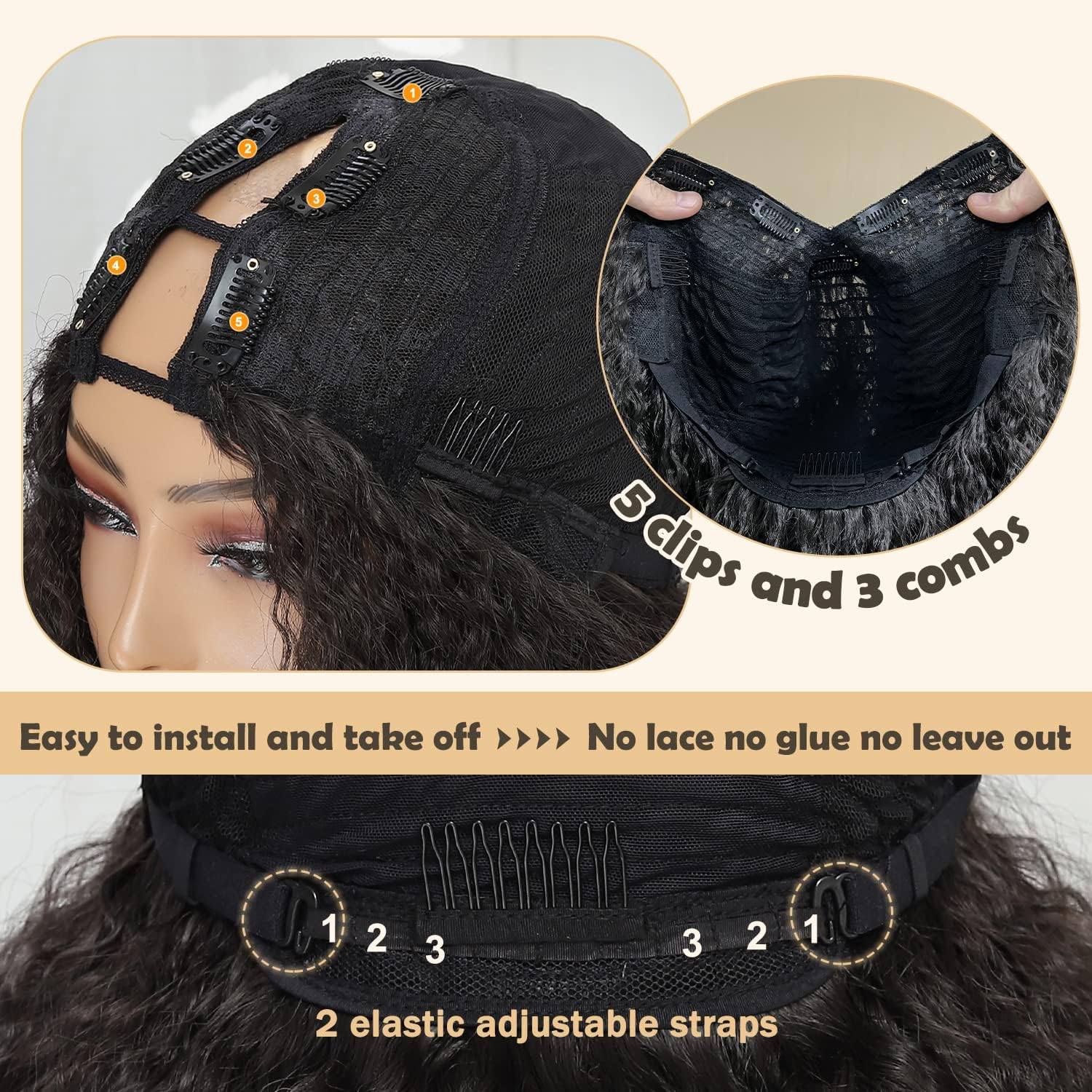 Afro Wig Curly V Part Synthetic Braided Hair Texture with Unique Bouncy Curls Ends 20 Inch Soft Curly V Part Wig Synthetic for Black Women No image number 5