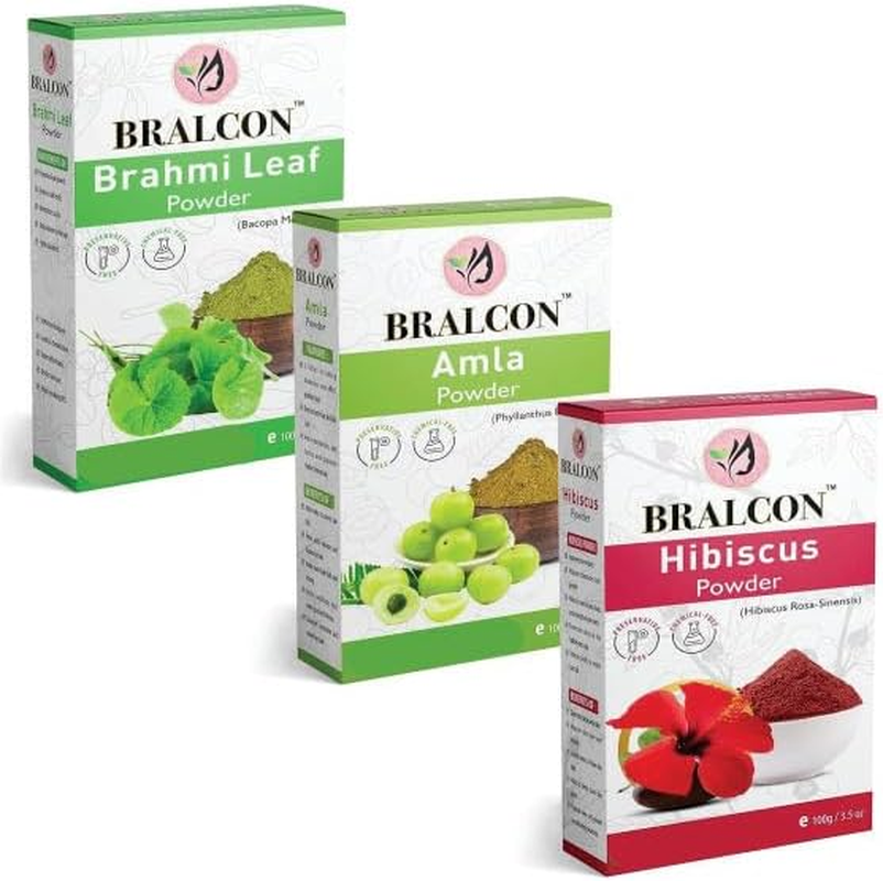 BRALCON Organic Amla, Brahmi Leaf, Hibiscus Flower Powder-300G(100G X 3 Pack) |Brahmi Leaves Powder, Amla Powder, Hibiscus Powder for Hair Cleanser & Hair Growth|Hair Care & Face Pack Powder image number 5