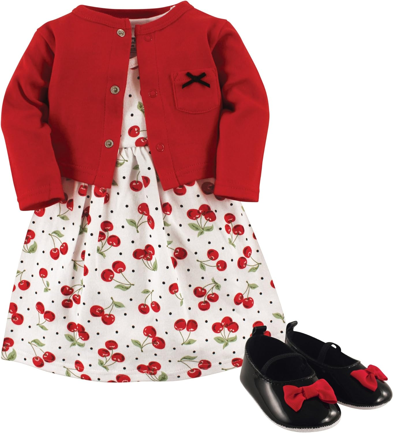 Hudson Baby Girls' Cotton Dress, Cardigan and Shoe Set