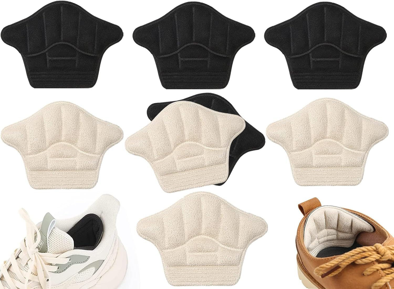 8Pieces Heel Cushion Inserts, Anti-Slip Lether Heel Grips Liners Shoe Pads Reusable Adhesive Comfort Thick Back Insoles for Boots - Sport Shoes Heel Blister Protectors for Women & Men Loose Shoes Too Big (Black&Beige) image number 6