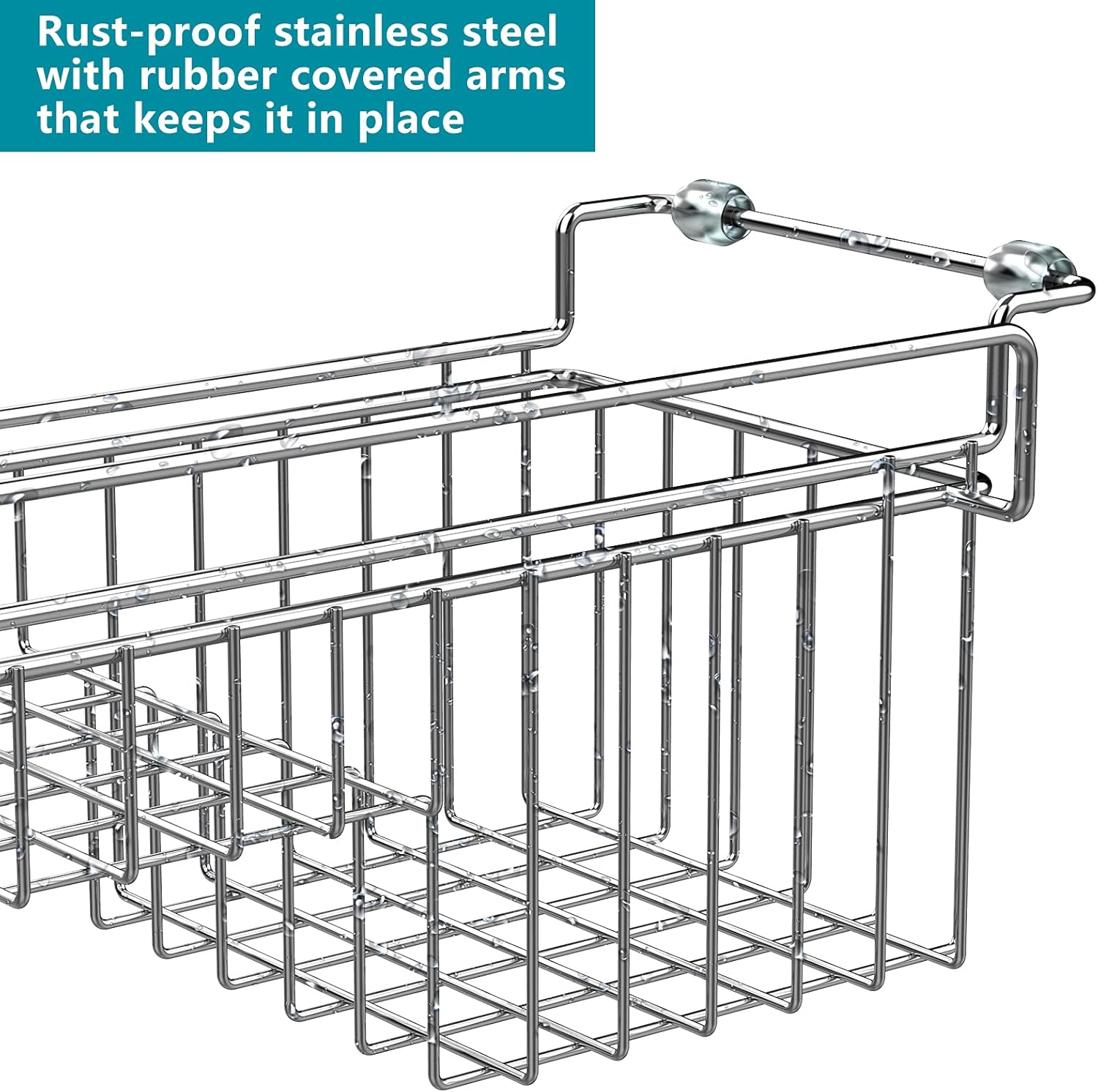 Favothings over the Kitchen Sink Caddy Sponge Holder Organizer Drying Rack Expandable for Sponge Brush Soap Dish Cloth Rag, Stainless Steel (12.25" to 17.25") image number 4