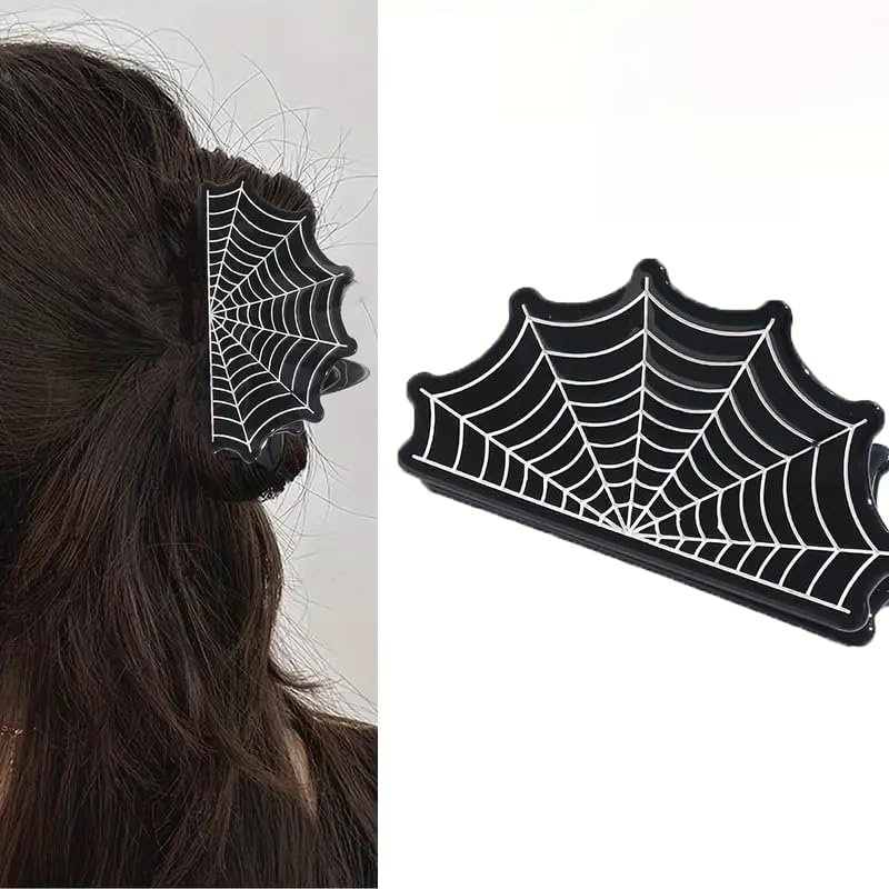 Halloween Hair Claw Clips Hair Claw for Women 1Pcs Black Web Hair Claw Clips for Thick Hair Black Hair Clips Hair Clips Resin Hair Clips Black Cute Web Halloween Clips Cute Hair Clips Accessories image number 2