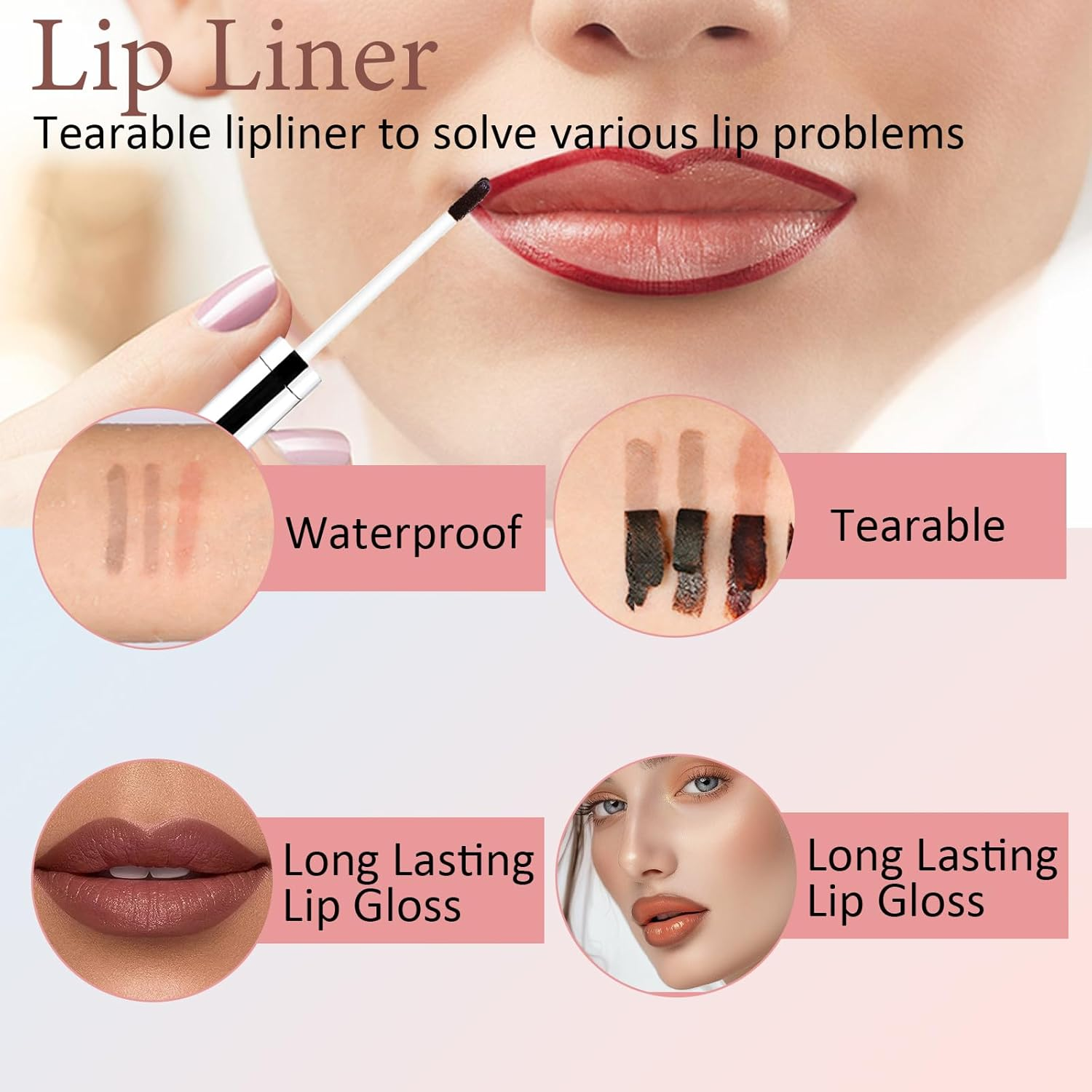 Aaiffey Lip Liner Stain Peel Off,Long Lasting Lip Stain Peel off Waterproof Lip Tint Stain Non-Stick Cup Natural Lip Makeup (01#Nude+03#Rose) - 01+03 image number 3