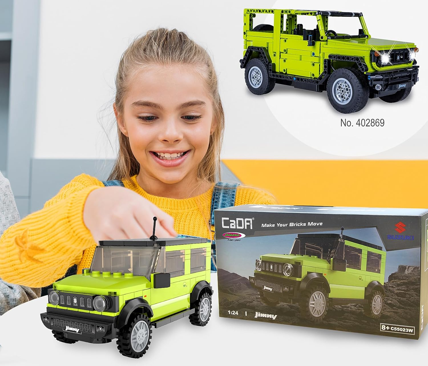 JAMARA 402865 CADA Suzuki Jimny 1:24 Bricks, Children'S Technology Toy from 8 Years, Gift for Kids, Set of Clamping Blocks, Promotes Fine Motor Skills and Technical Understanding image number 5