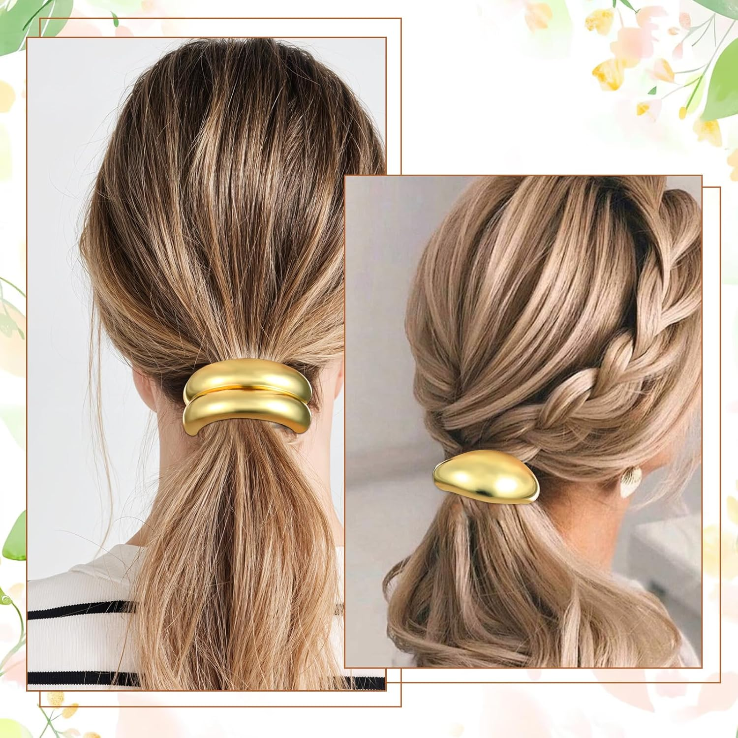 Ymapinc Pack of 4 Fashionable Women'S Hair Bands, Elastic Scrunchies, Ponytail Hair Bobbles, Durable Ponytail Holder for Women with Thick and Thin Hair (Gold, Silver) image number 1