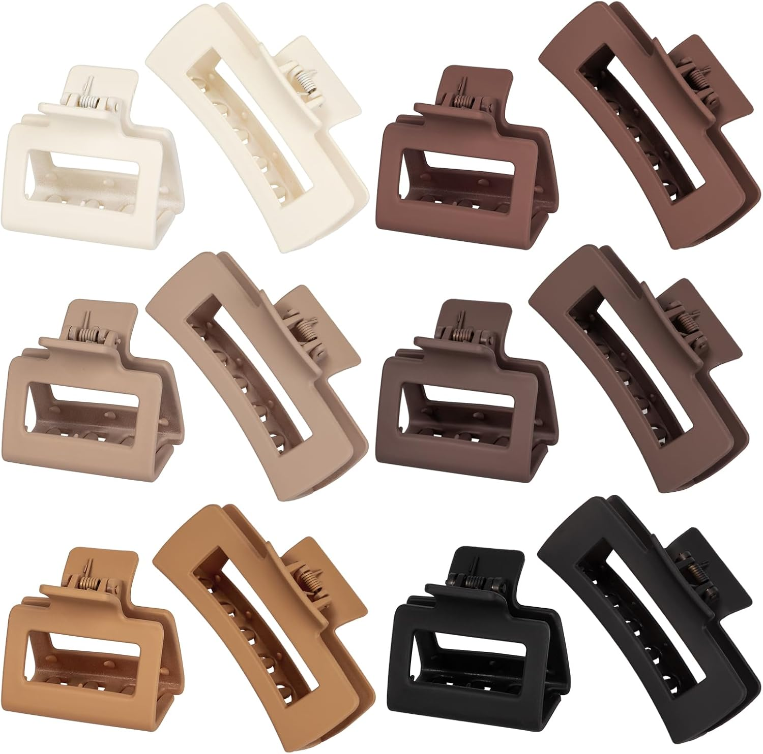 12 Pack Square Claw Clips, Large and Small Hair Claw Clips for Women Thick Thin Hair (Neutral) image number 3