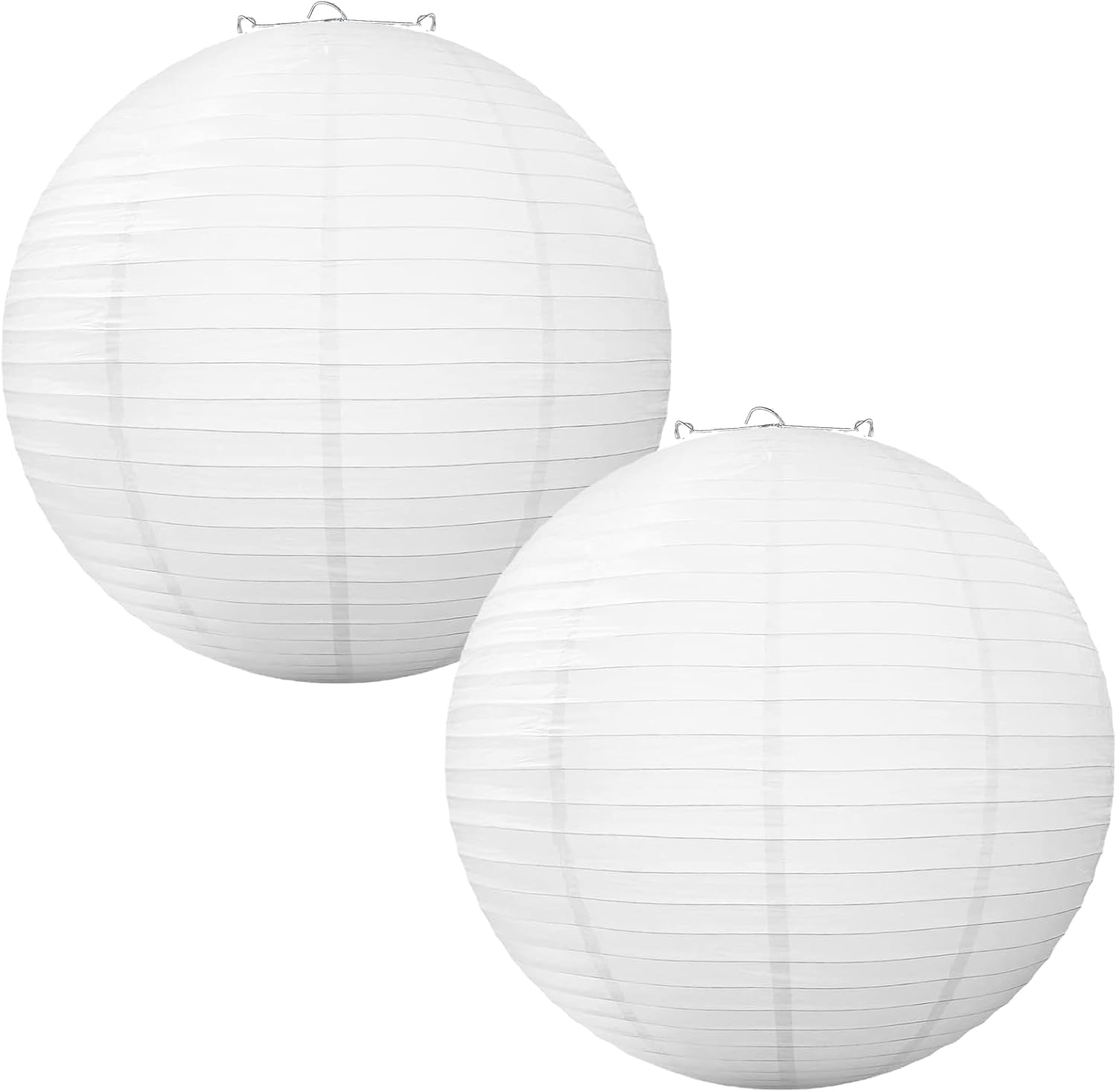 Pack of 2 Lampshades round White Paper Paper Lantern Paper Classic Bamboo Style Ribbed Lampshade Decoration for Creative DIY Projects and Party Garden Wedding Decoration (20 Cm, 8 Inches) image number 3