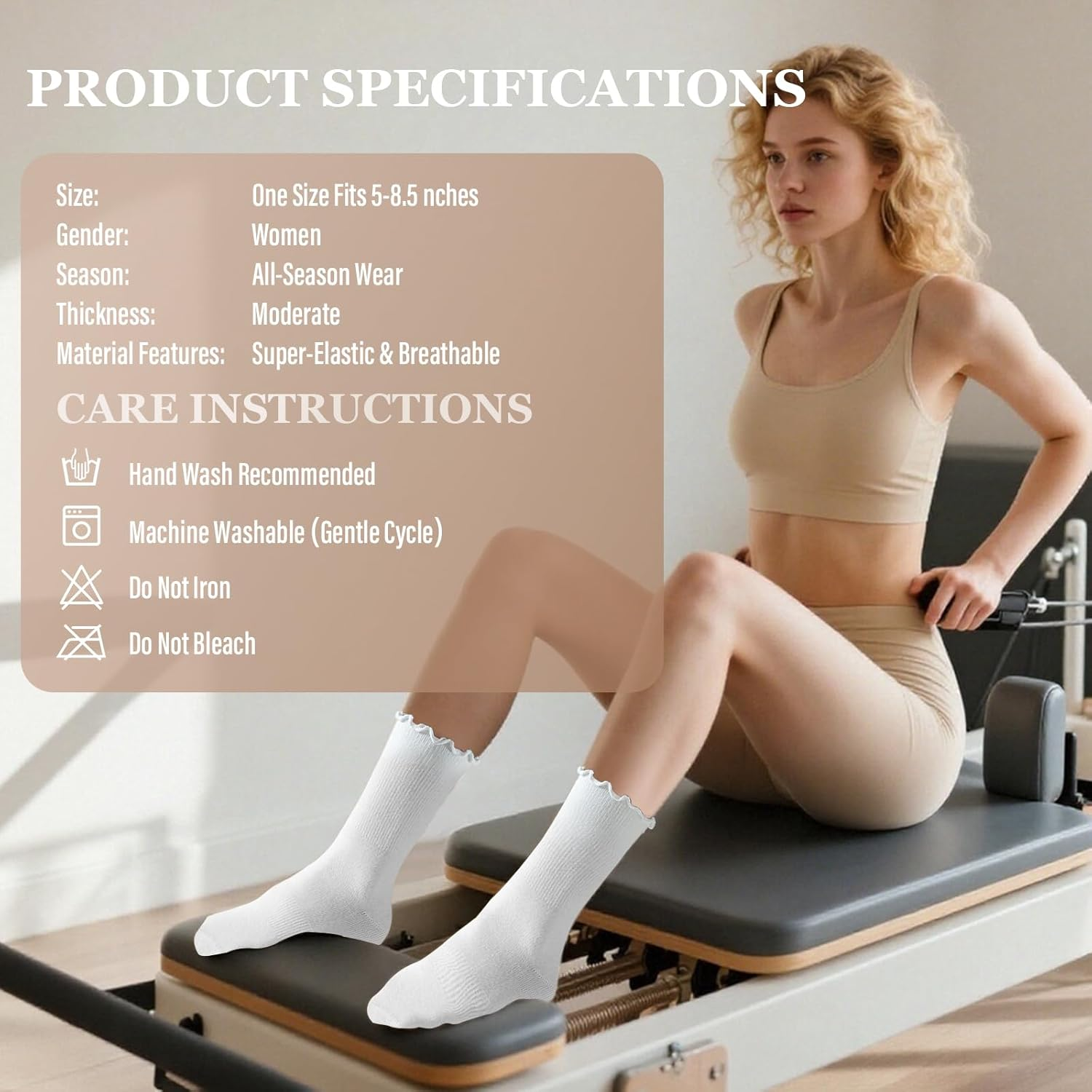 Fiohiros Pilates Yoga Socks with Grips for Women,Elegant Ruffle Frilly Pilates Socks,Non Slip Socks for Sport Ballet Dance - 4, 4 White image number 5