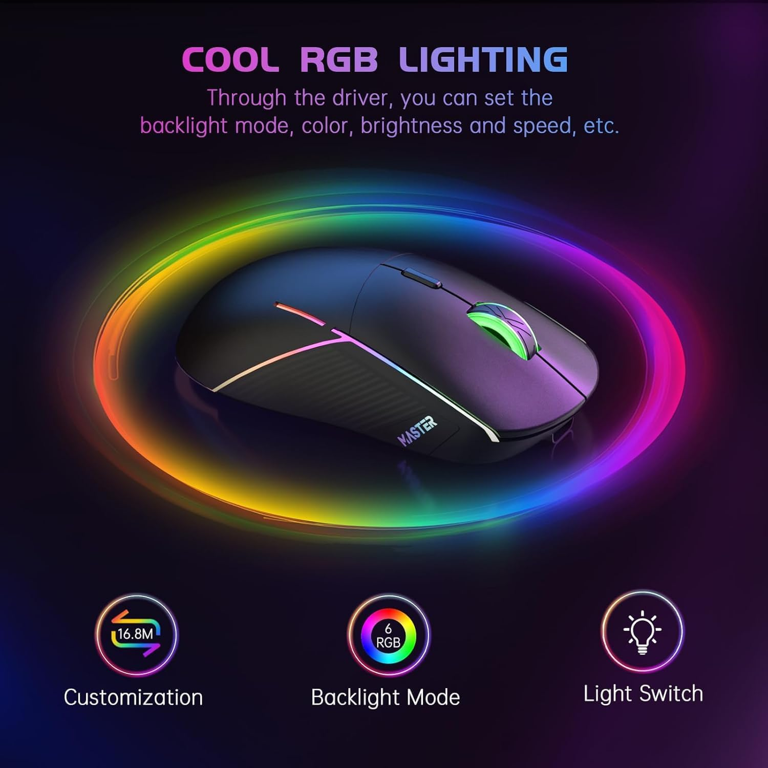 FFJ Wireless Gaming Mouse, 24000 DPI, Tri-Mode 2.4G/Usb-C/Bluetooth 5.3 Gaming Mouse Wireless, RGB Programmable Mouse Gamer, 75Hrs Battery Life, Rechargeable Gaming Mice for PC, Mac, PS5, Xbox - Black - Mint image number 4