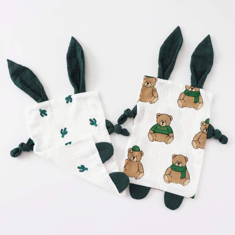 Bunny Security Blanket for Boys and Girls,Cotton Soft Breathable Muslin Soothing Towel Appeasing Toy for Infant and Toddler,2 Pcs Set(Bigbear&Cactus) image number 3