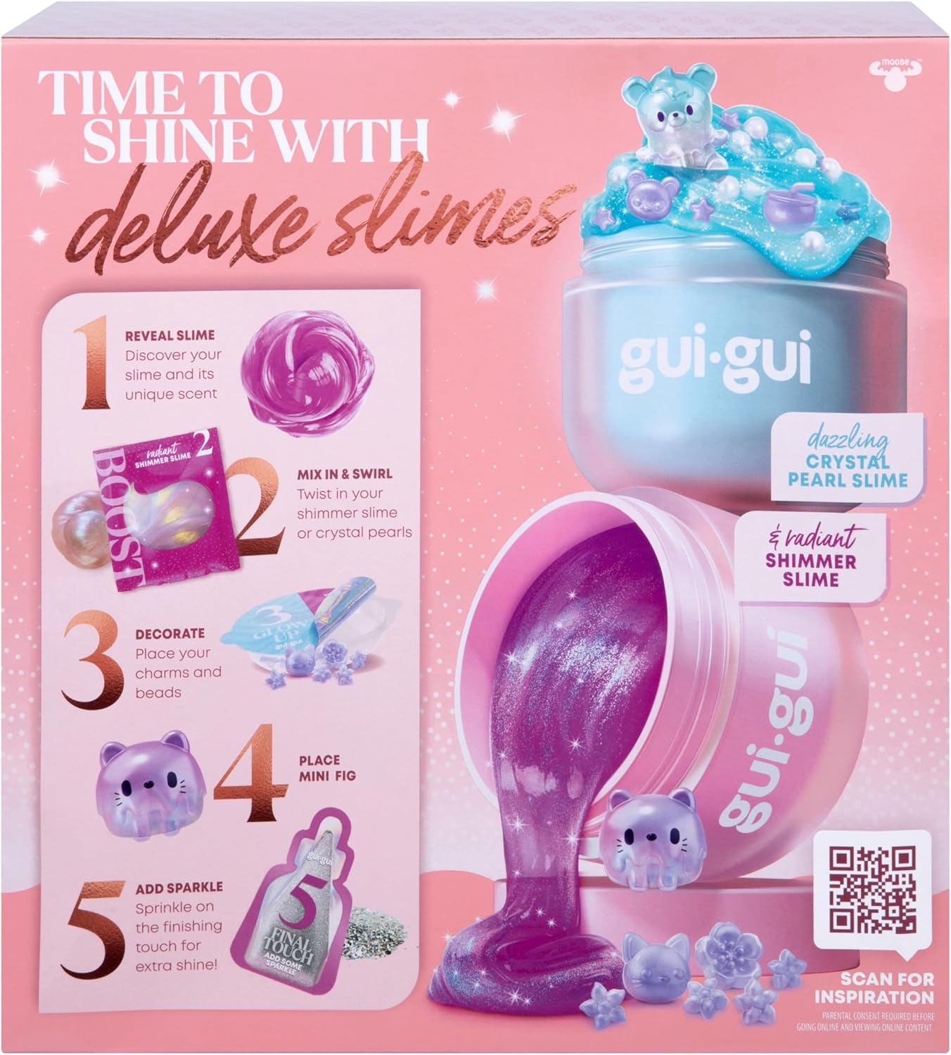 Gui Gui Shimmer Deluxe Duo Pack, with 2 Iridescent Slimes, Pearl Bead Booster and 2 Glow-Up and Finishing-Touch Sachets, Level up Your Slimes with a Major Glow-Up image number 2
