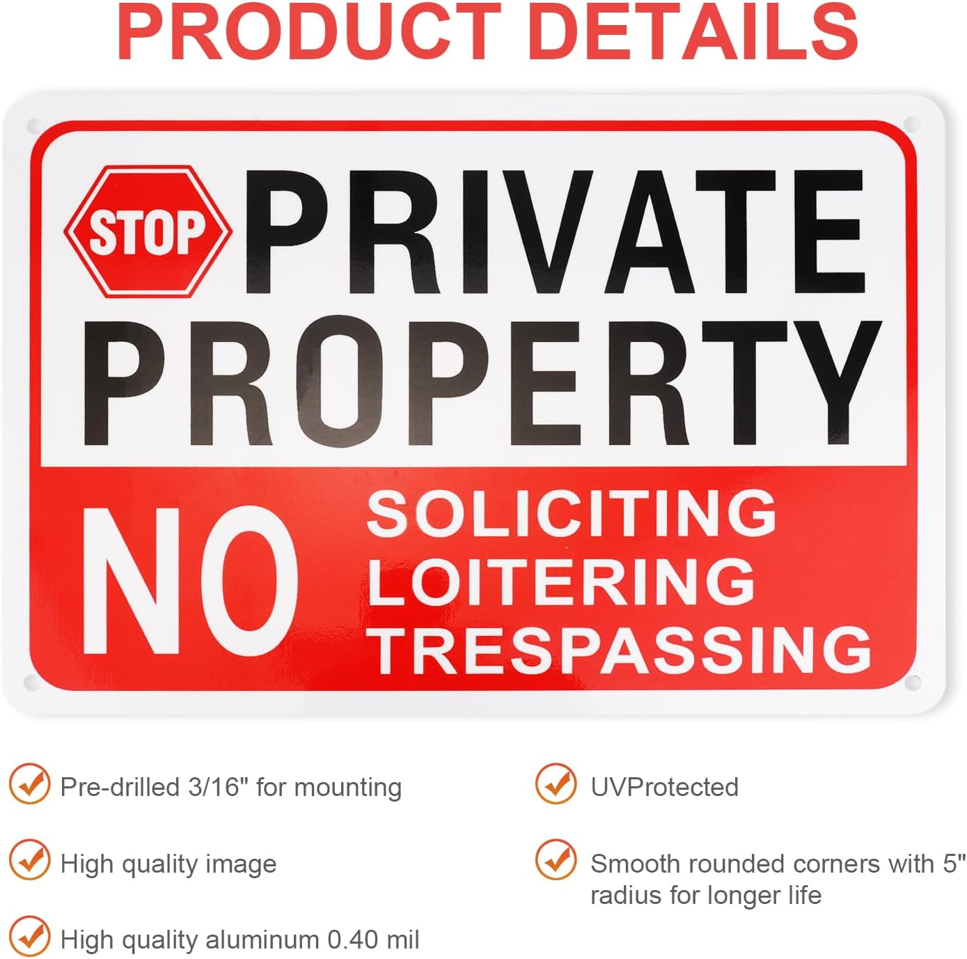 2Pcs Private Property No Soliciting Loitering Trespassing Sign, 10X7In Warning Signs for Property Weatherproof Private Property Plaque for Indoor Outdoor Home Business Driveway Alert image number 5