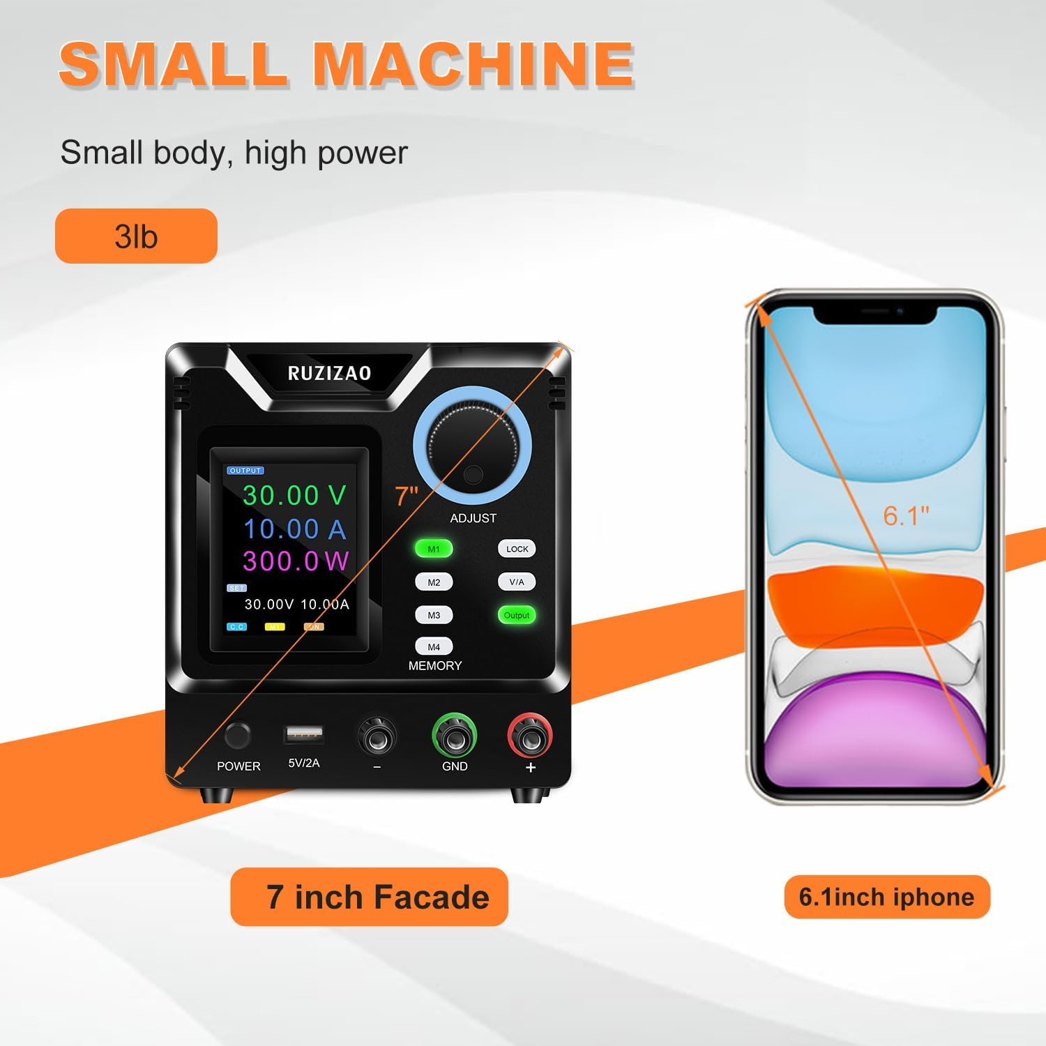 Bench Power Supply Variable (0-30V,0-10A),DC Power Supply Variable with Memory Storage and Encoder Knob, Adjustable Regulated DC Power Supply with Output Switch, Lock Button image number 5