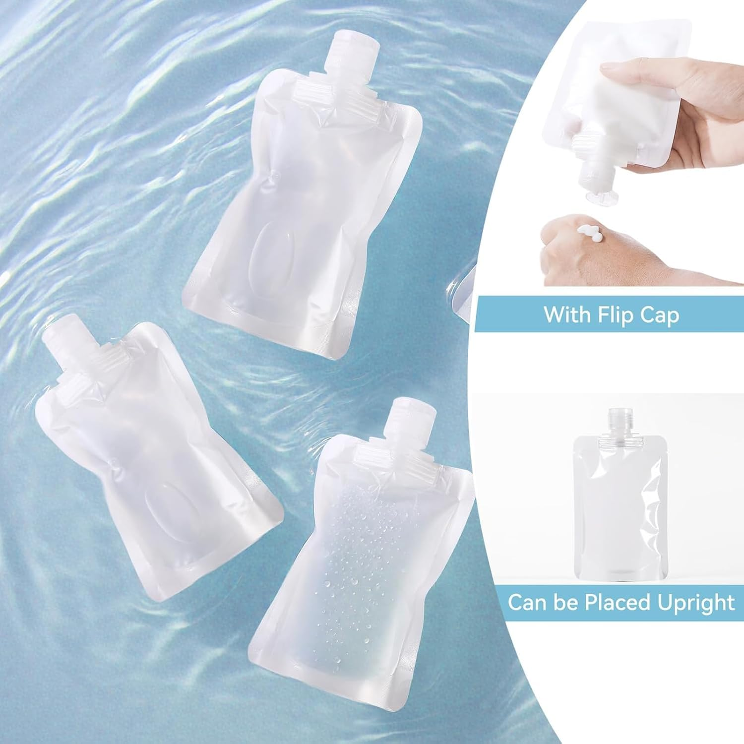 Travel Pouch for Toiletries,12 PCS Refillable Travel Toiletries Pouches,Clear Leakproof Toiletry Bags with Write-On Labels, Portable Travel Bottles for Liquids Makeup,Shampoo,Conditioner,Lotion(100Ml) image number 2