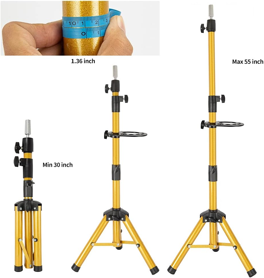 55 Inch Wig Stand Tripod - Adjustable Mannequin Head Stand Tripod Stainless Steel Wig Tripod Stand Wig Head Stand Tripod with Tool Tray (Mannequin Head Not Included) image number 5
