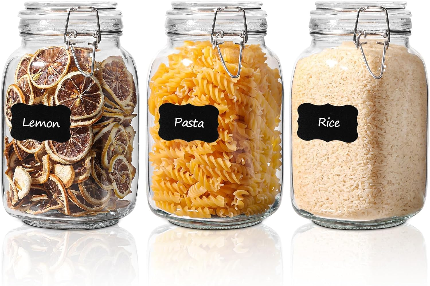 YOZOTI 50Oz Airtight Glass Jars with Lids, 3 PCS Food Storage Canister for Kitchen & Pantry Organization and Storage, Square Mason Jar Containers for Storing Sugar, Flour, Cereal,Coffee,Cookies image number 2