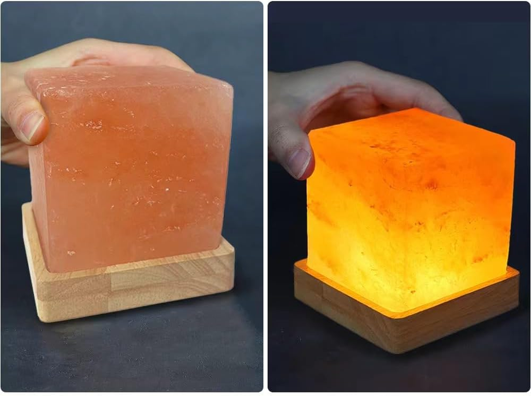 YZYOE Salt Stone USB Warm Light Salt Lamp, Atmosphere Decorative Salt Light with Solid Wood Base, Natural Crystal Rock Bedhead Night Lamp, Gift of Crafts for Friends image number 3