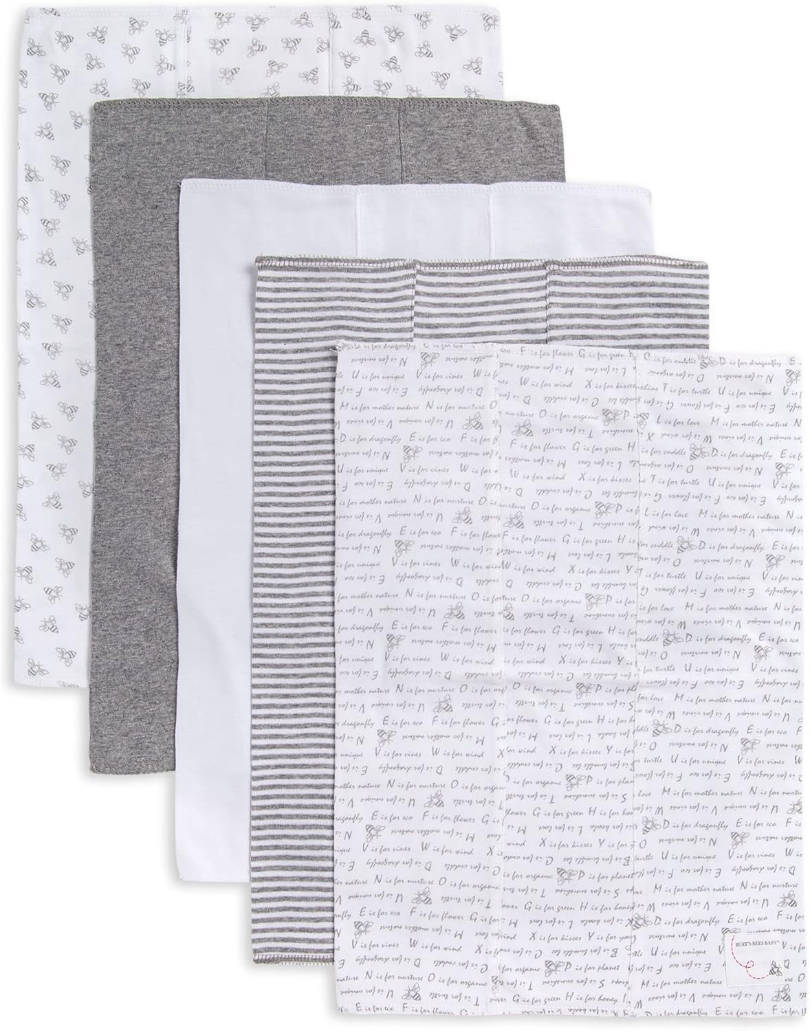 Burt'S Bees Baby - Burp Cloths, 5-Pack Extra Absorbent 100% Organic Cotton Drool Cloths image number 4