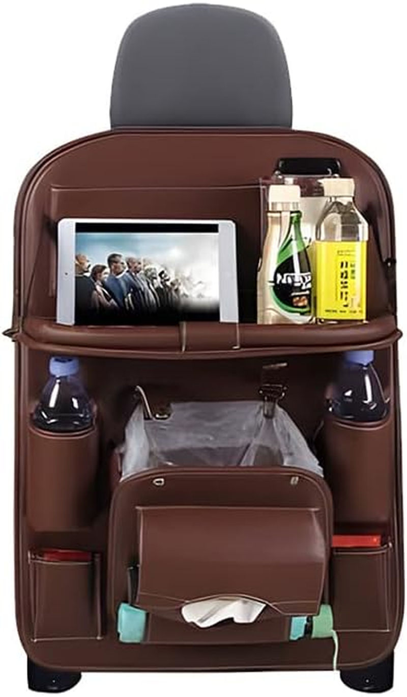 2X PU Leather Car Seat Back Organiser Storage Bag Foldable Table Tray Cup Holder (2X)