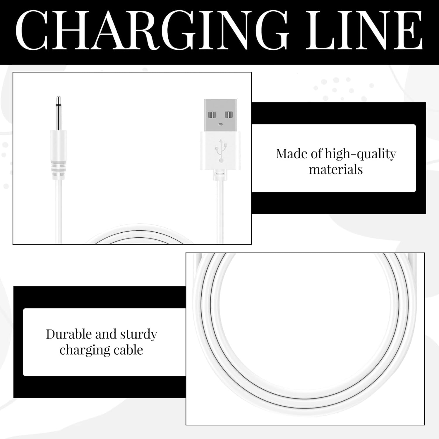 Vibrator Charger, 3Pcs 2.5Mm Charging Cable, Charger Cable, Fast Charging Replacement USB Charger Cable, Replacement USB to Dc Charging Cable, Dc Charger Cord(2.5Mm 16Mm for Massager) image number 4