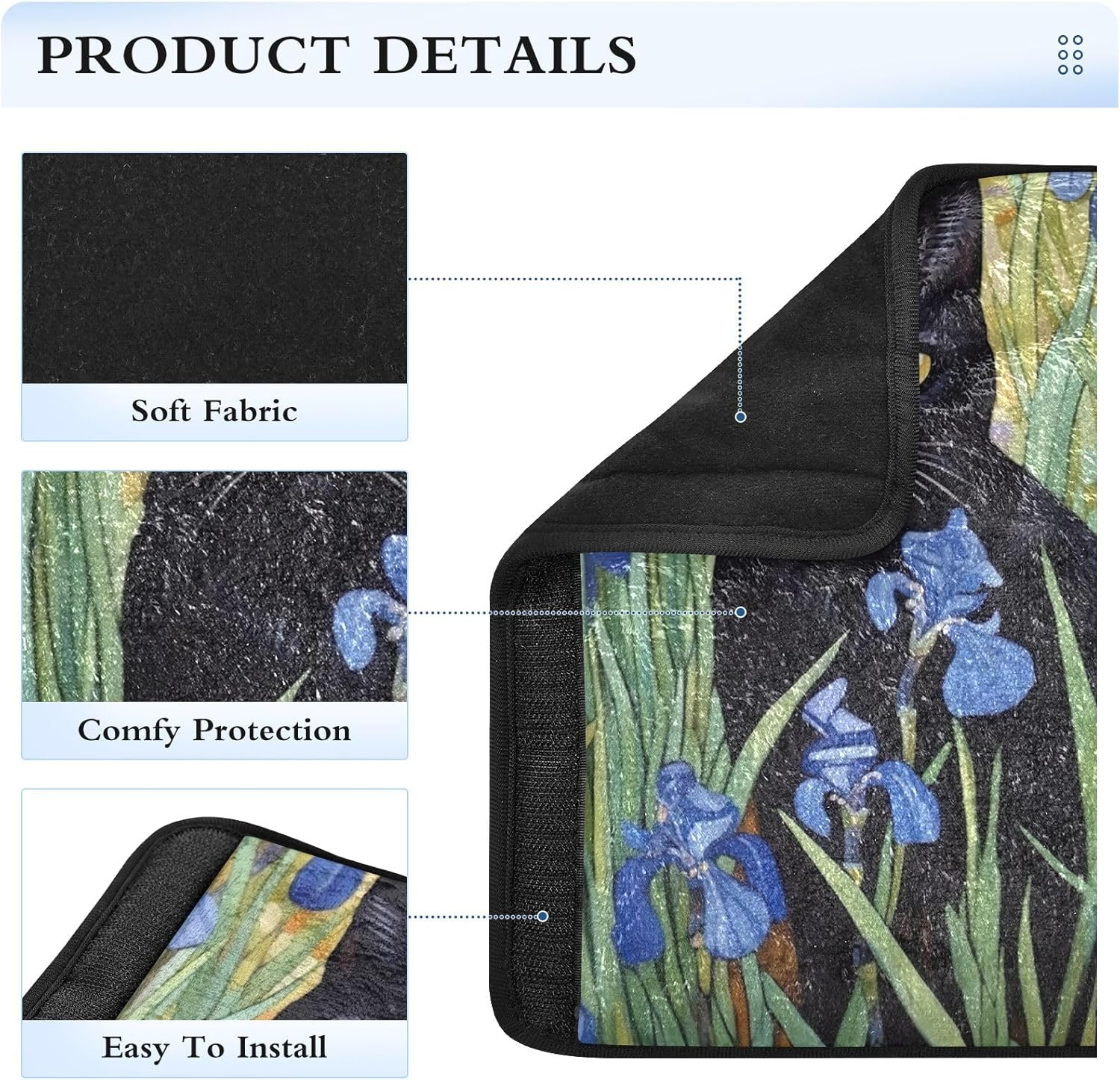 GAIREG Cat in Blue Flowers Bus Seat Belt Cover Seat Belt Shoulder Pad image number 6